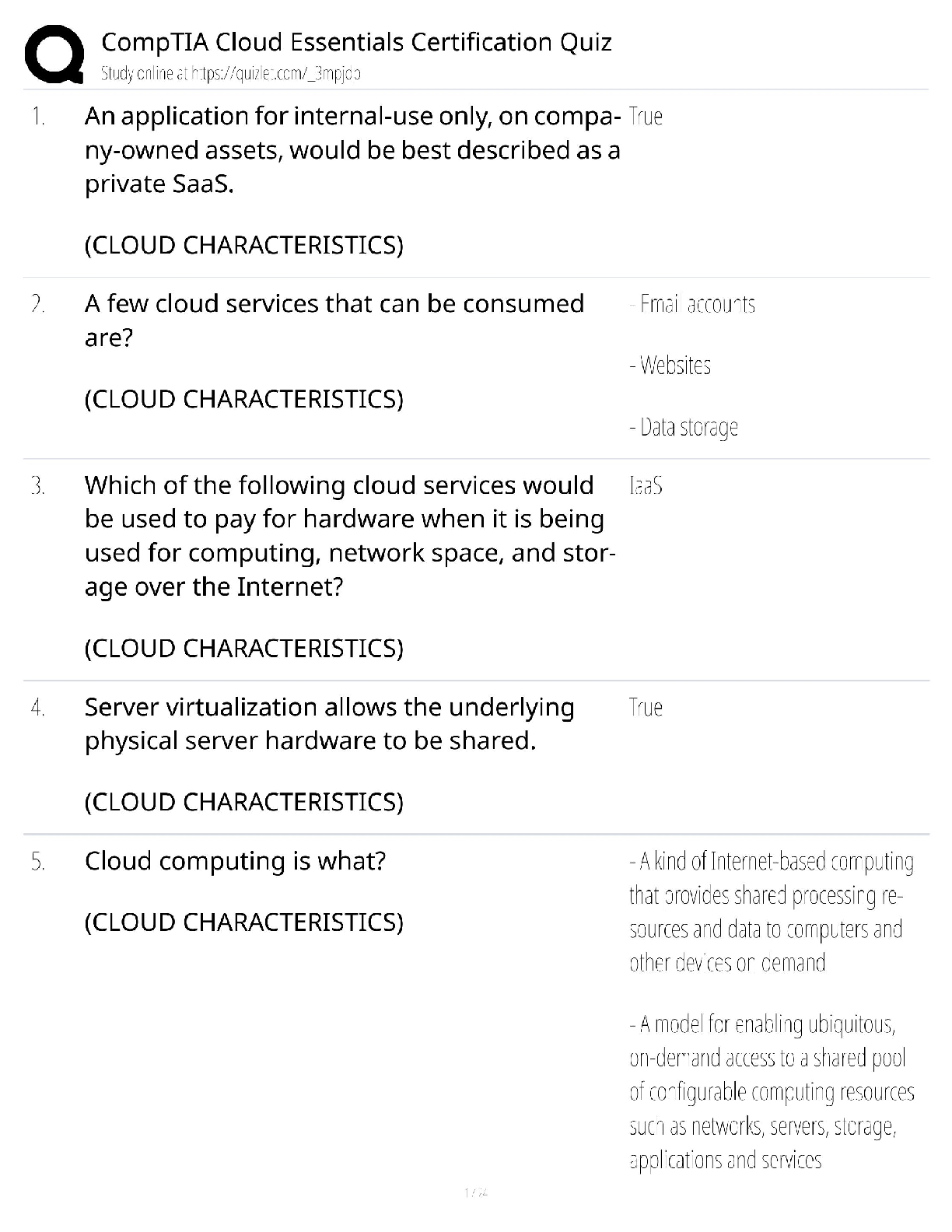 Recommended document preview for CompTIA Cloud Essentials / Score 100% / New Version 2025 Update / Certification Quiz Study Guide