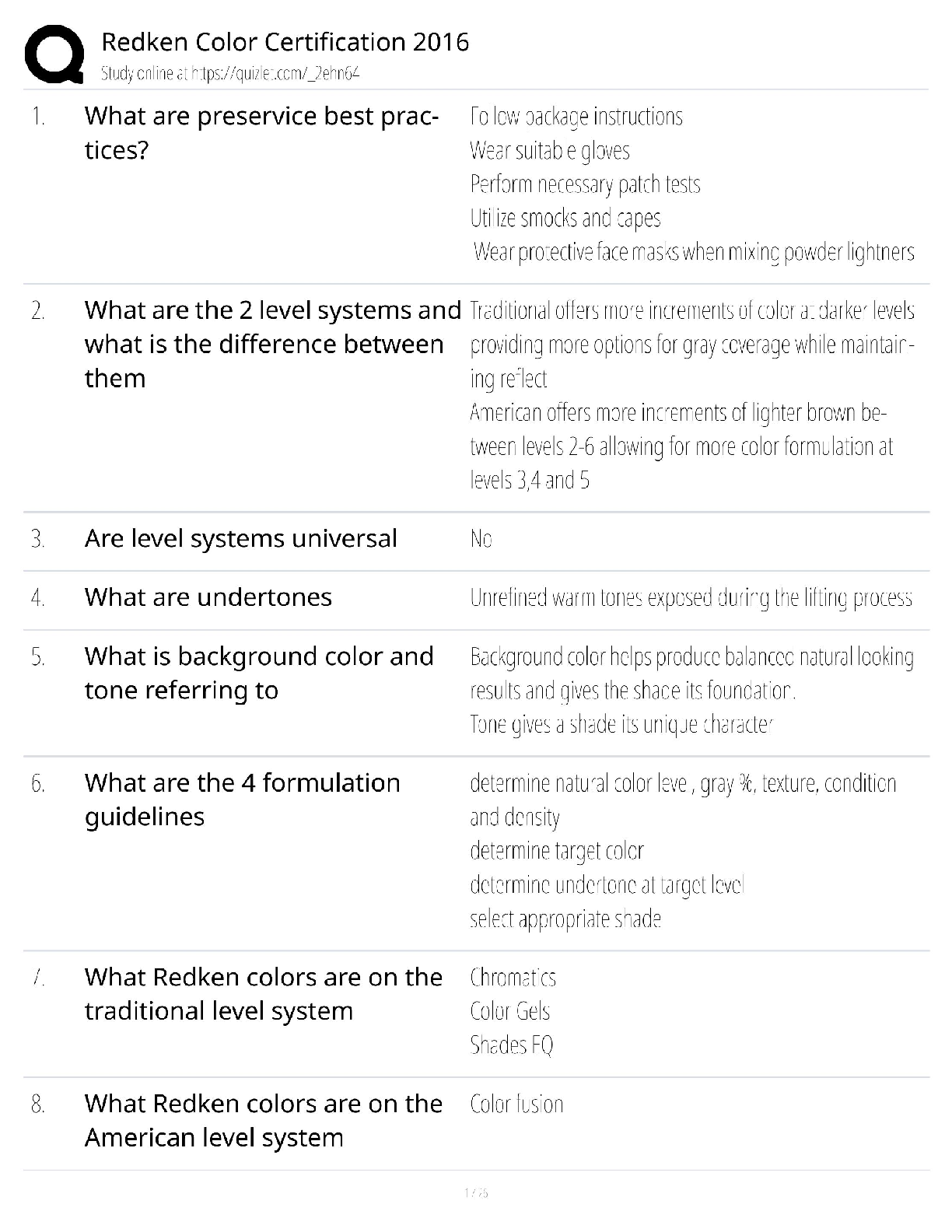 Recommended document preview for Redken Color Certification / Score 100% / New Version / 2016 Study Guide