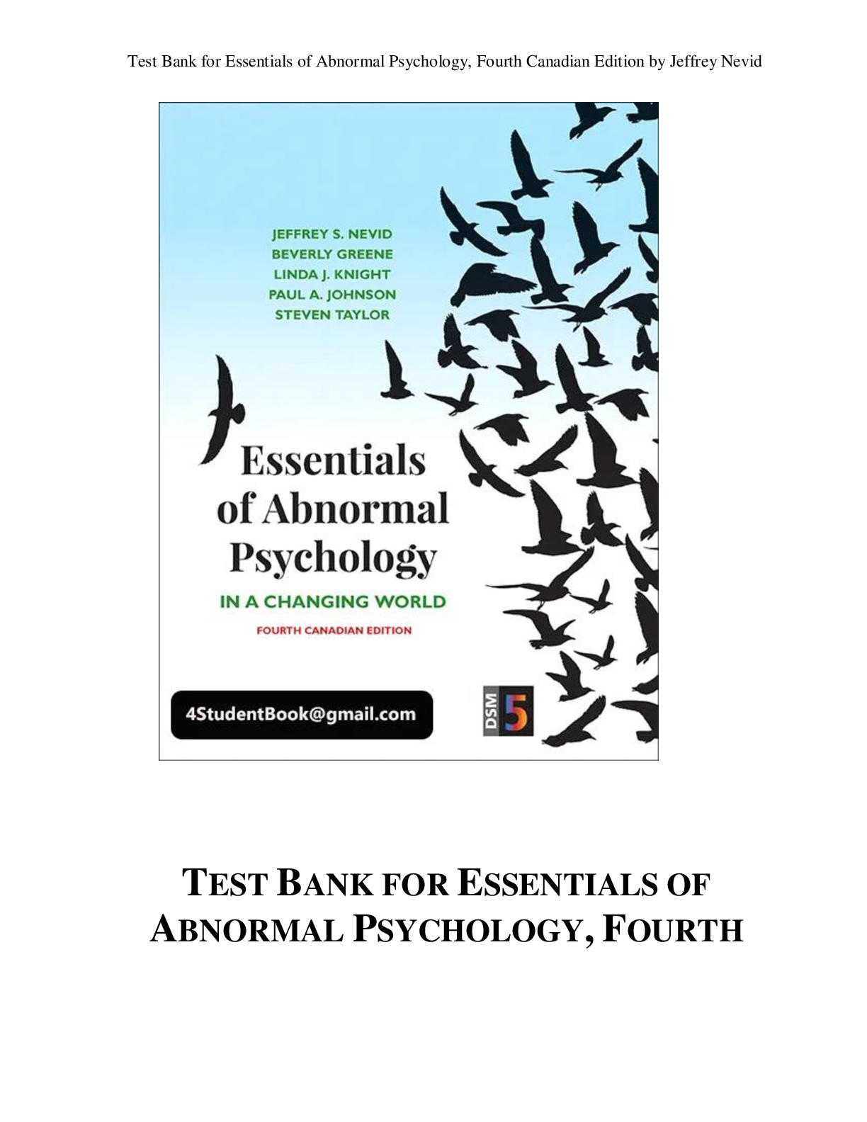 Preview of Test Bank for Essentials of Abnormal Psychology, Fourth Canadian Edition by Jeffrey Nevid