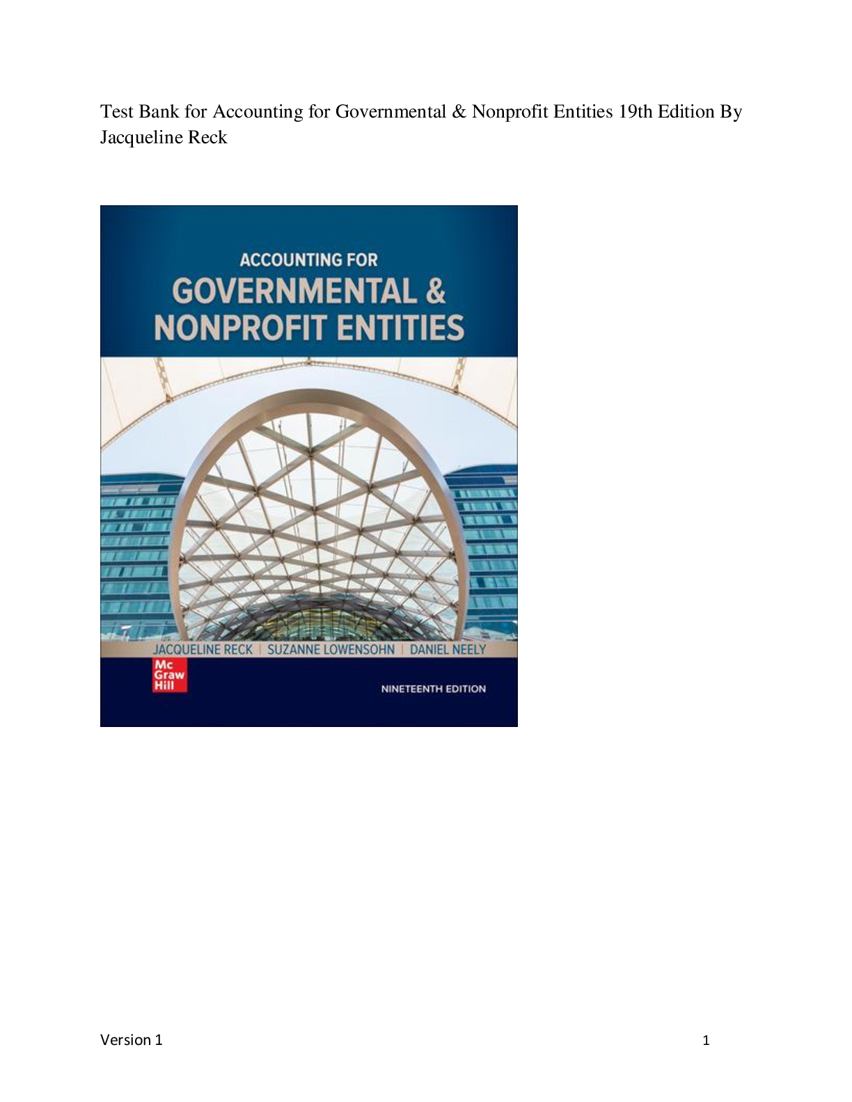 Preview of Test Bank for Accounting for Governmental & Nonprofit Entities 19th Edition By  Jacqueline
