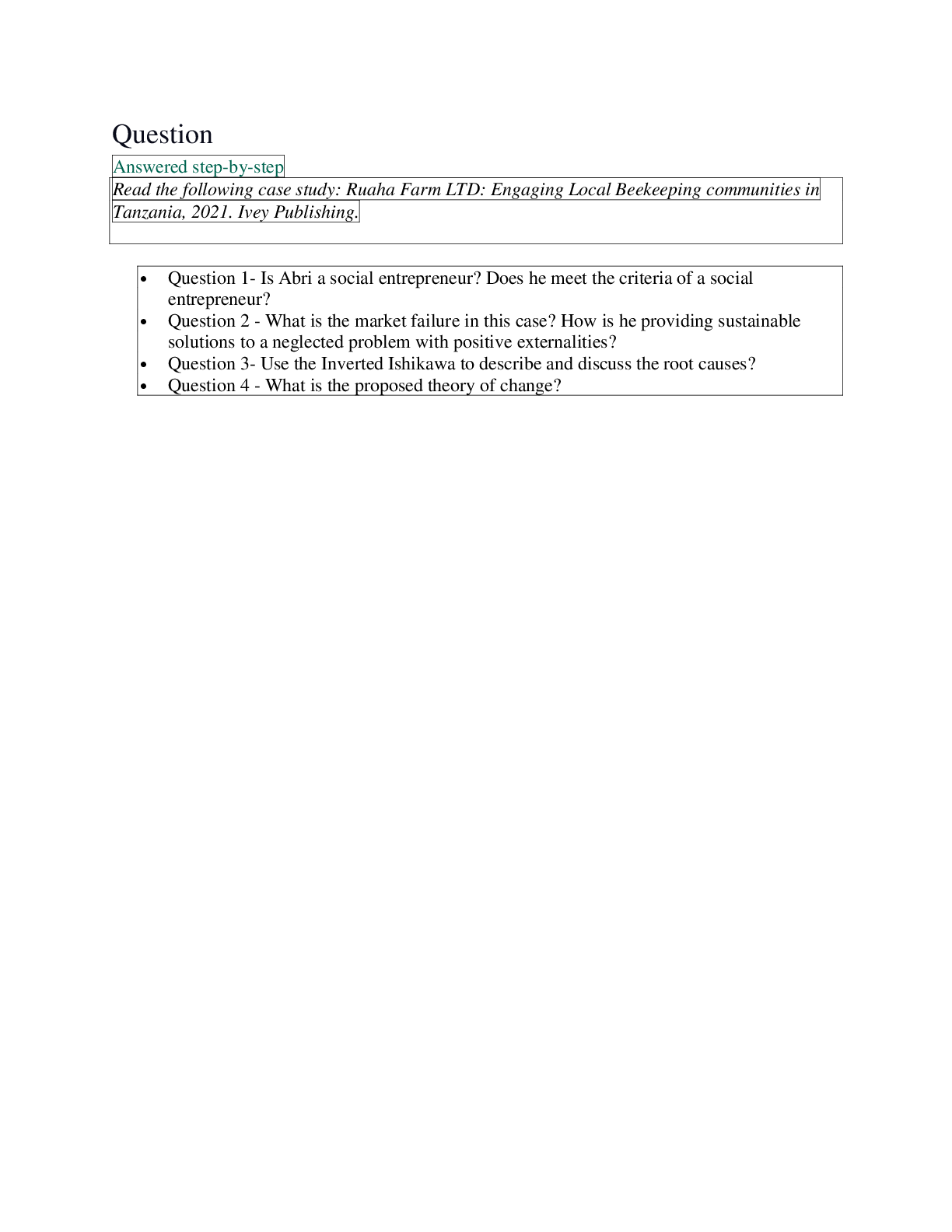 Recommended document preview for Ruaha Farm LTD: Engaging Local Beekeeping communities in Tanzania, 2021. Ivey Publishing