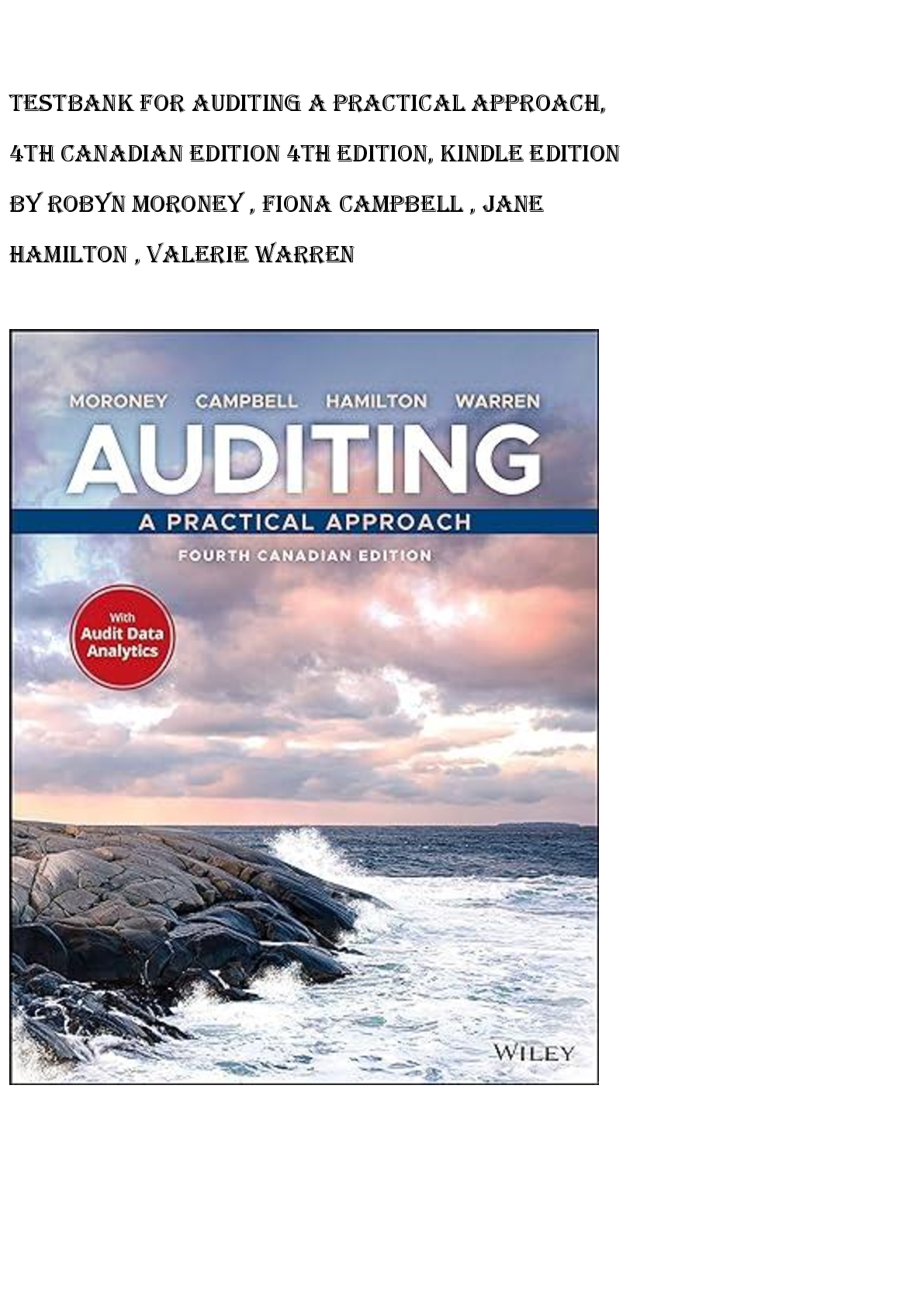 Preview of TestBank for Auditing A Practical Approach,  4th Canadian Edition 4th Edition, Kindle Edit