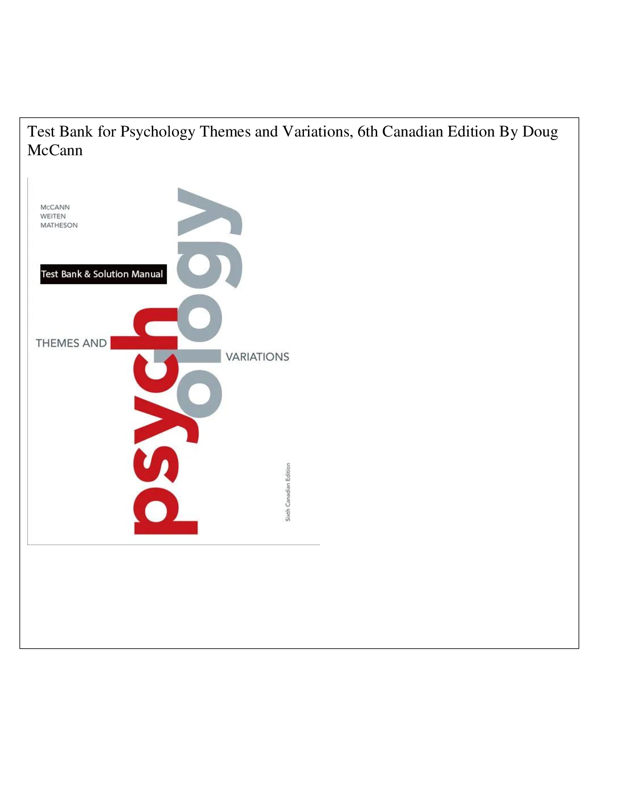 Preview of Test Bank for Psychology Themes and Variations, 6th Canadian Edition By Doug  McCann