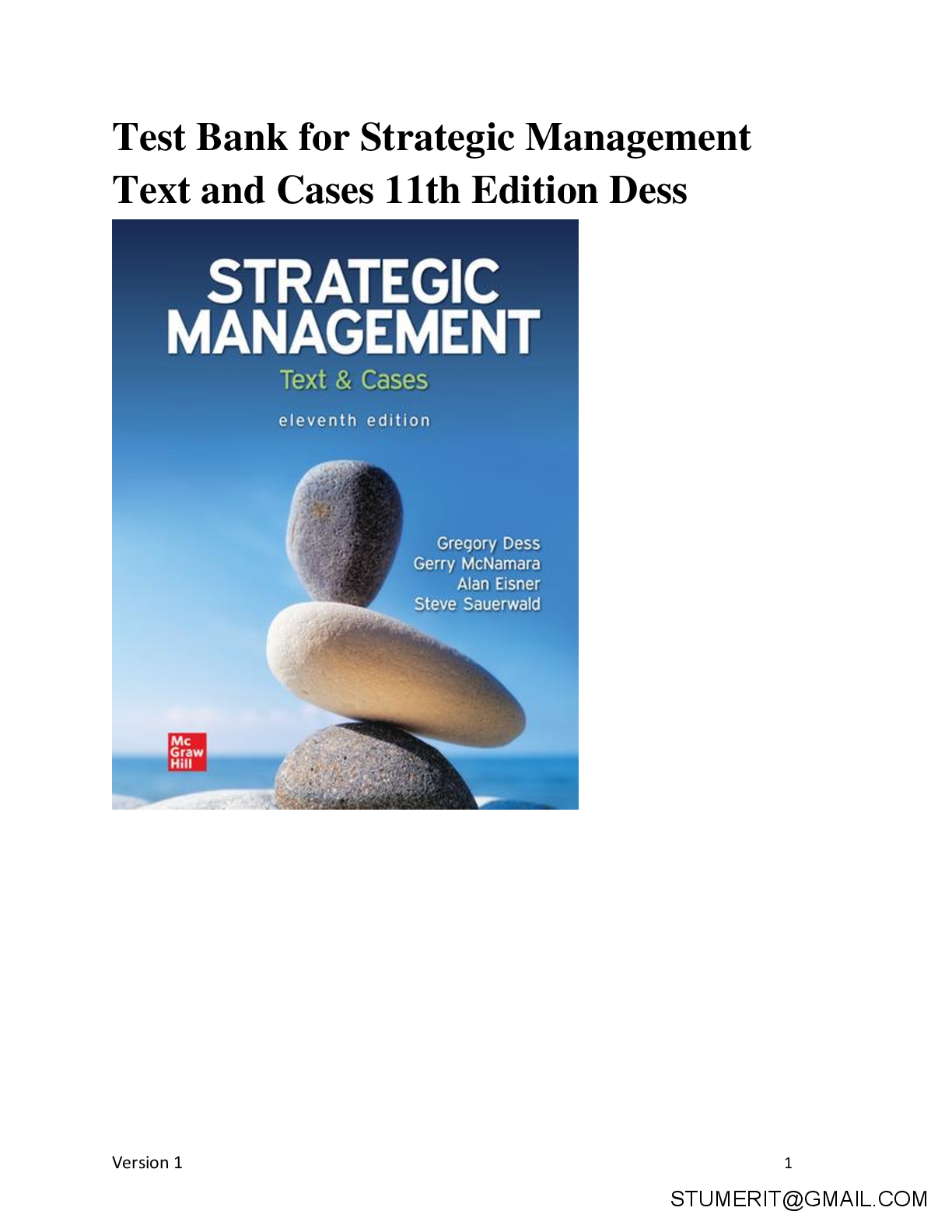 Preview of Test Bank for Strategic Management  Text and Cases 11th Edition Dess