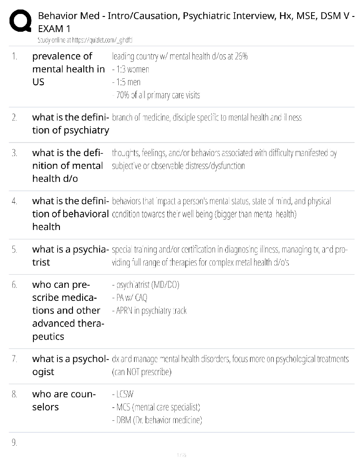 Recommended document preview for Behavioral Medicine / Score 100% / New Version 2025 Update / Causation Psychiatric Interview MSE & DSM-5 Study Guide