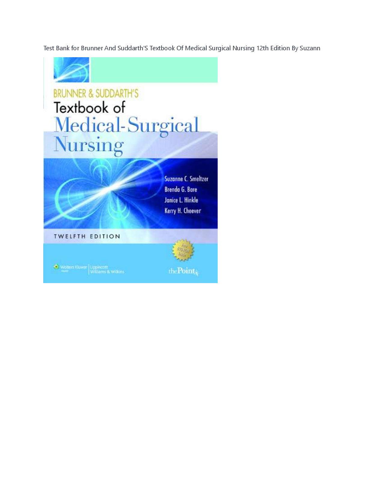 Preview of Test Bank for Brunner And Suddarth'S Textbook Of Medical Surgical Nursing 12th Edition By