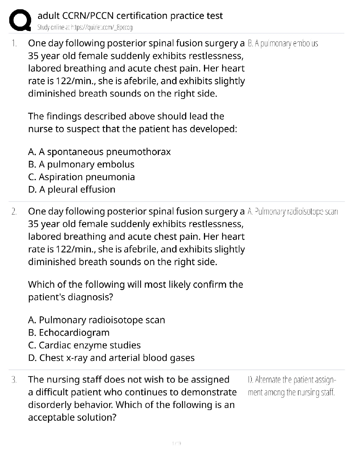 Recommended document preview for Adult CCRN PCCN / Score 100% / New Version 2025 Update / Certification Practice Test Study Guide
