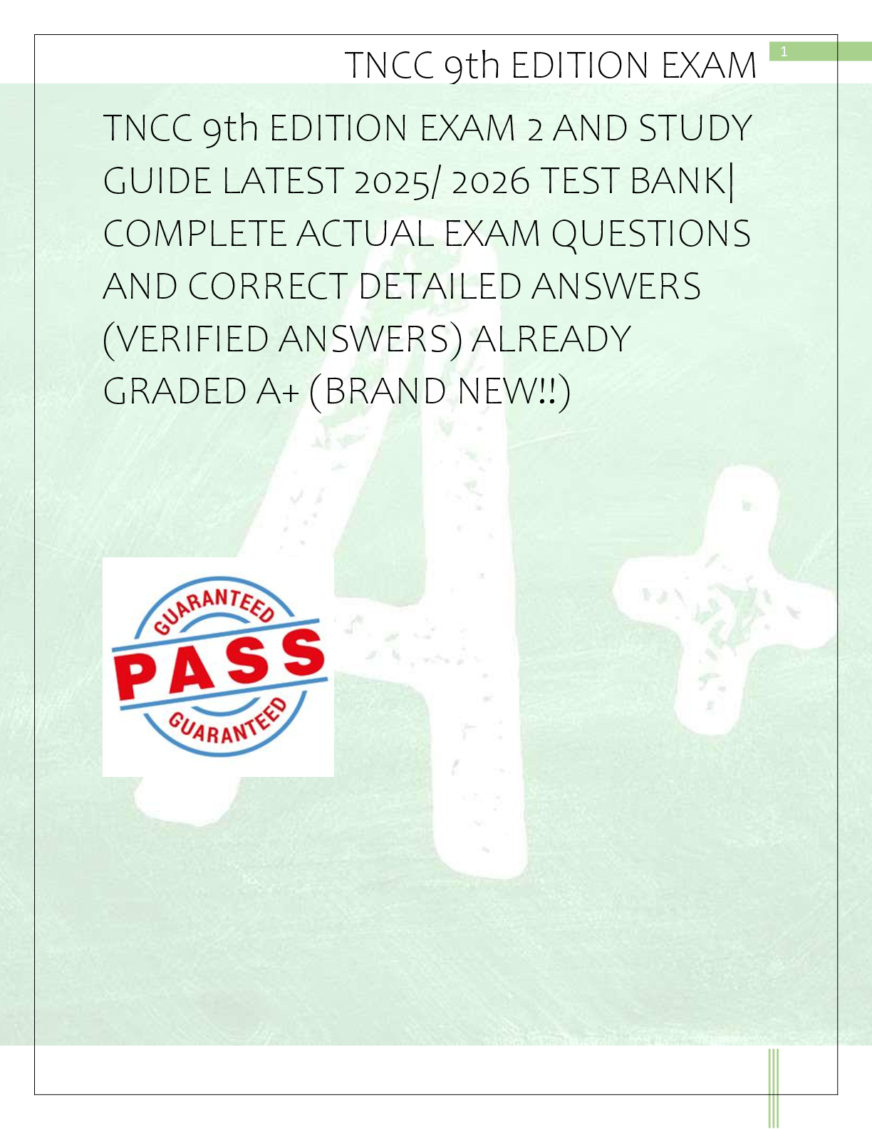 Recommended document preview for TNCC 9th EDITION EXAM 2 AND STUDY  GUIDE LATEST 2025/ 2026 TEST BANK|  COMPLETE ACTUAL EXAM QUESTIONS  AND CORRECT DETAILED ANSWERS  (VERIFIED ANSWERS) ALREADY  GRADED A+ (BRAND NEW!!)