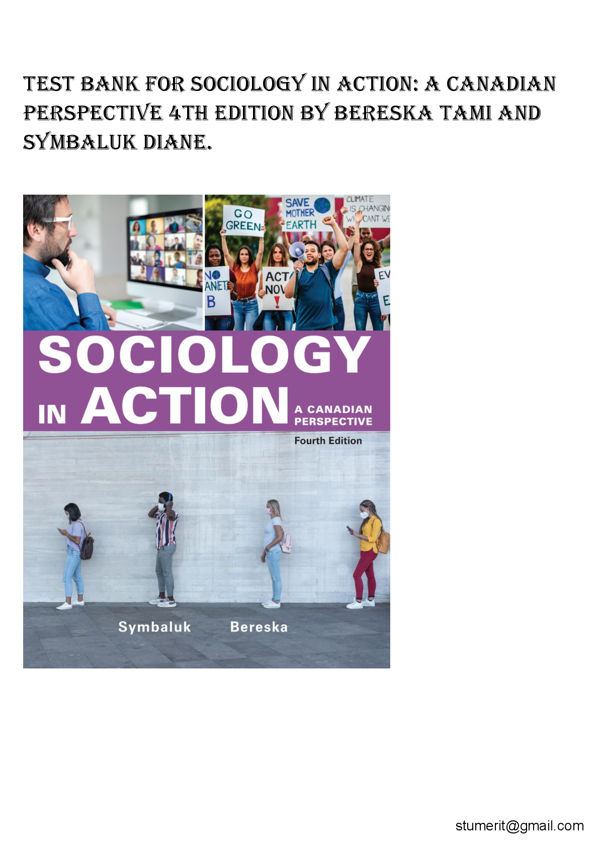 Preview of TEST BANK for Sociology in Action: A Canadian  Perspective 4th Edition by Bereska Tami and