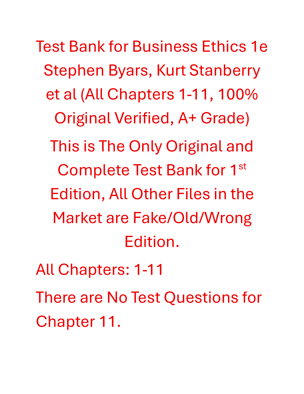 Recommended document preview for Test Bank Business Ethics 1st Edition By Stephen Byars, Kurt Stanberry et al