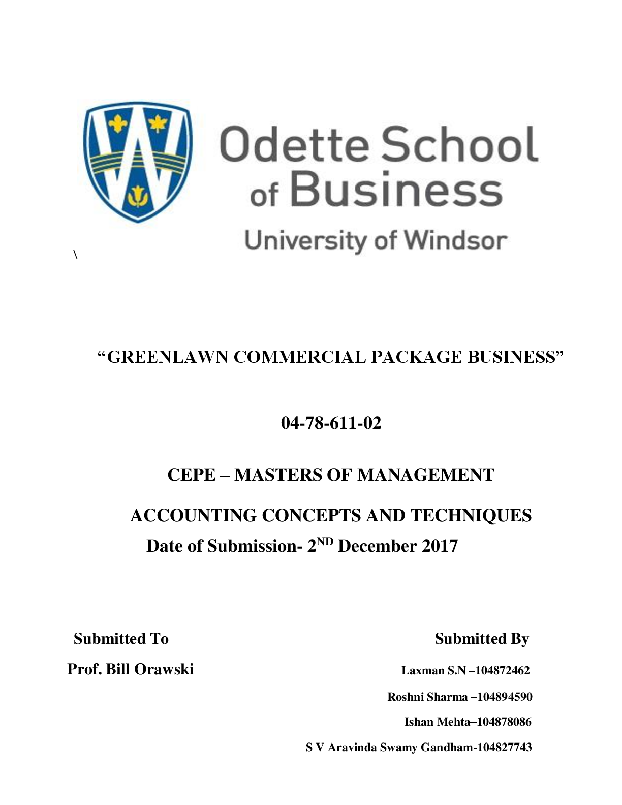 Recommended document preview for GREENLAWN COMMERCIAL PACKAGE BUSINESS  CEPE – MASTERS OF MANAGEMENT