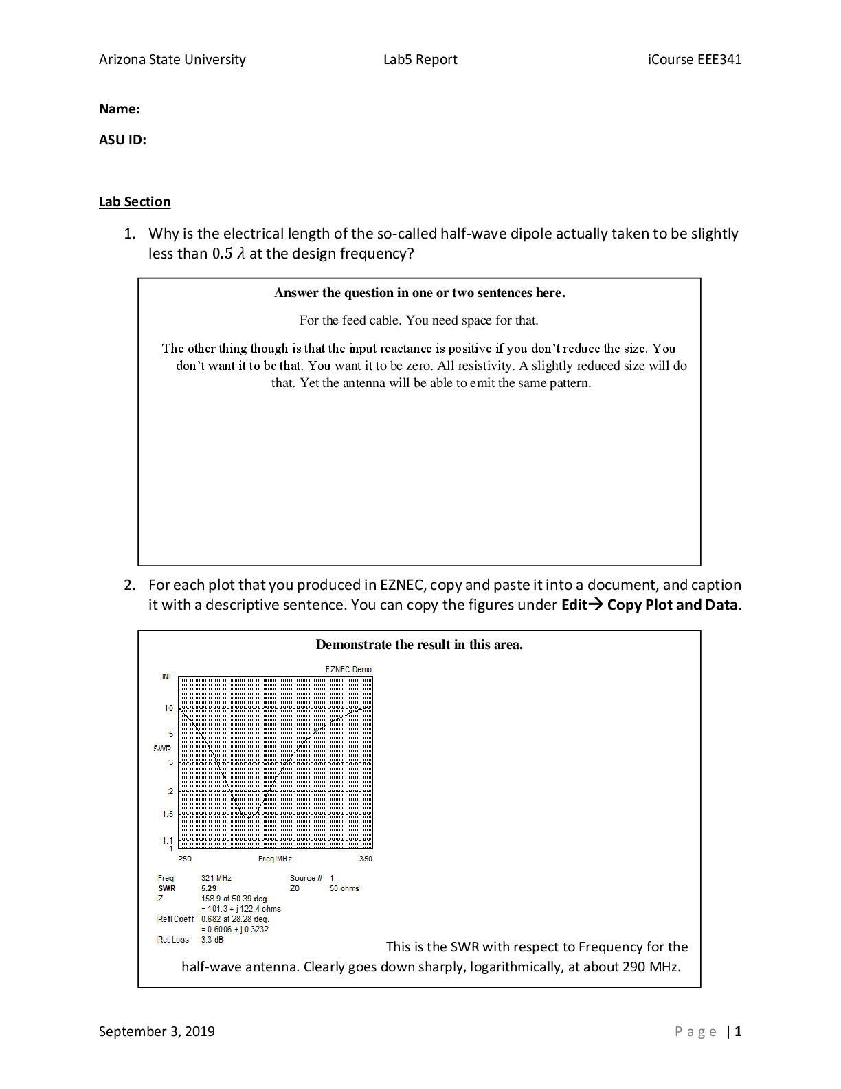 Recommended document preview for EEE 341 Engineering Electromagnetics Lab 5 report template iCourse EEE341