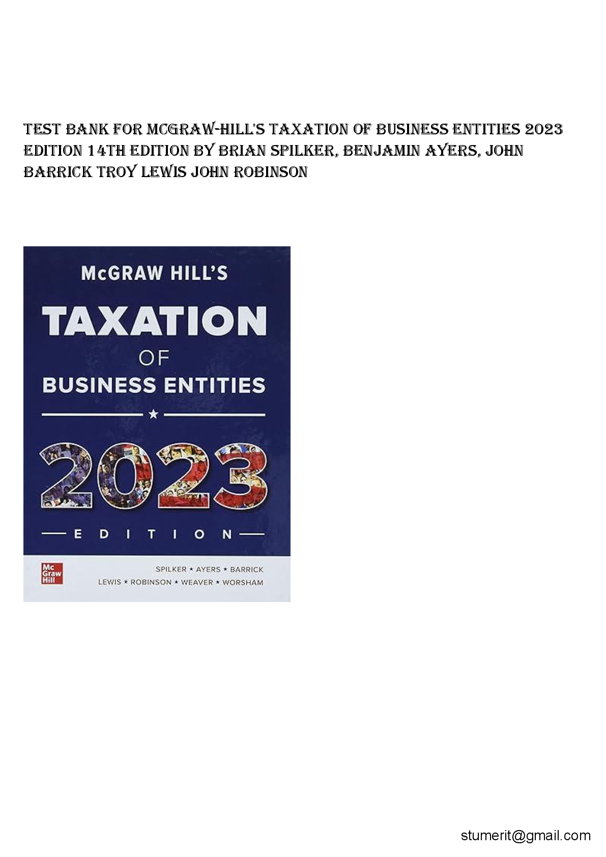 Preview of Test Bank for McGraw-Hill's Taxation of Business Entities 2023  Edition 14th Edition by Br