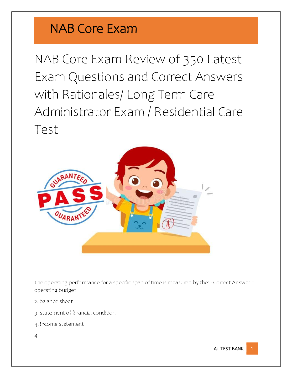 Preview of NAB Core Exam Review of 350 Latest  Exam Questions and Correct Answers  with Rationales/ L