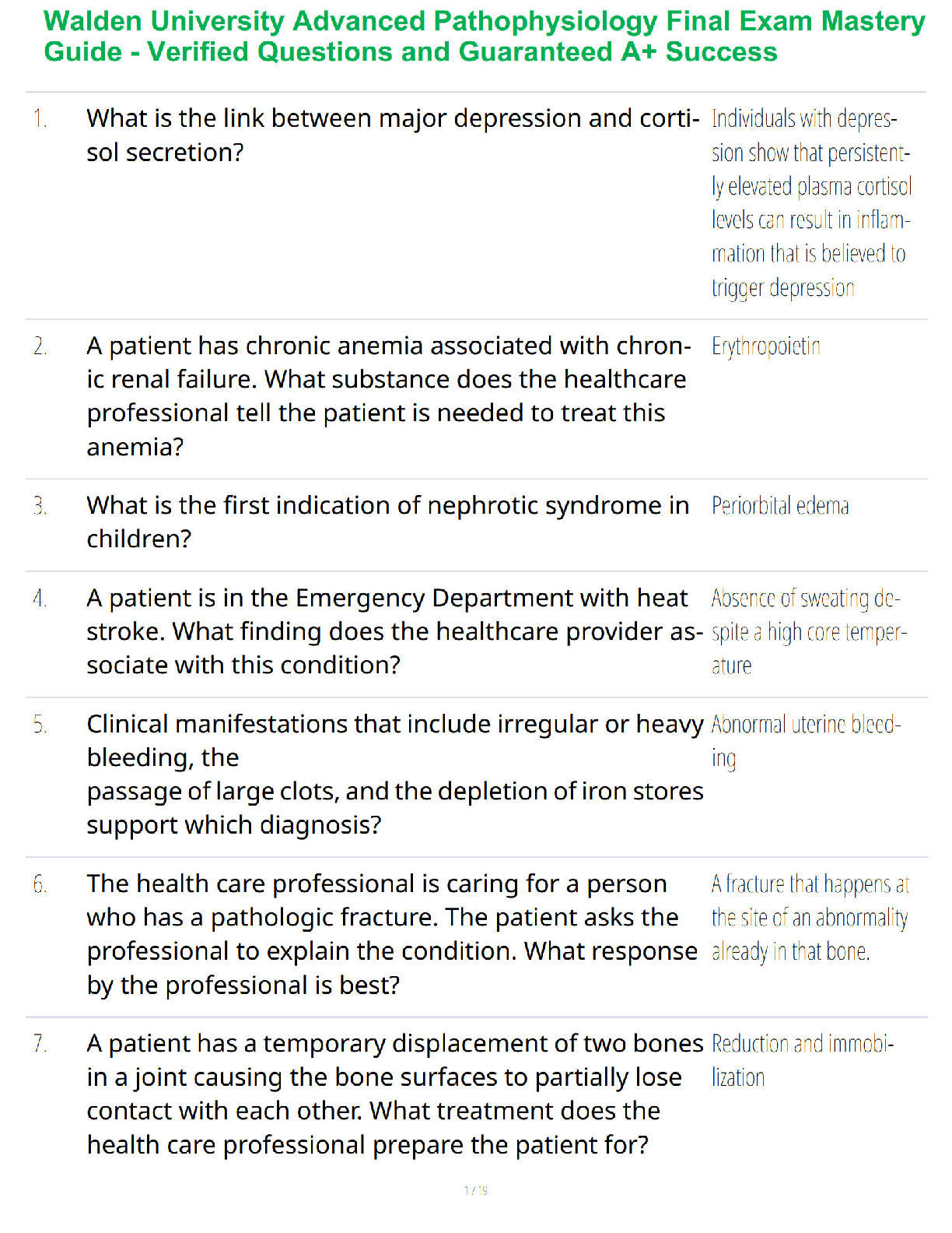 Walden University Advanced Pathophysiology Final Exam Mastery Guide - Verified Questions and Guaranteed A+ Success