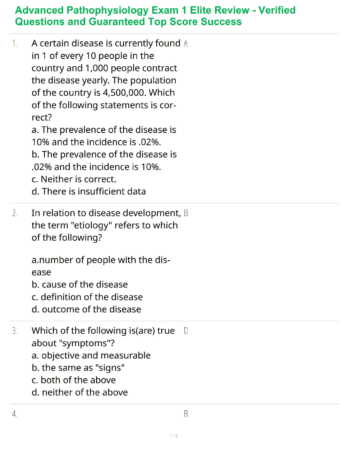 Recommended document preview for Advanced Pathophysiology Exam 1 Elite Review - Verified Questions and Guaranteed Top Score Success