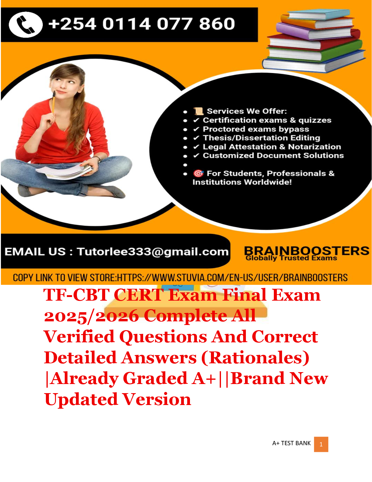 Recommended document preview for TF-CBT CERT Exam Final Exam  2025/2026 Complete All  Verified Questions And Correct   Detailed Answers (Rationales)  |Already Graded A+||Brand New  Updated Version