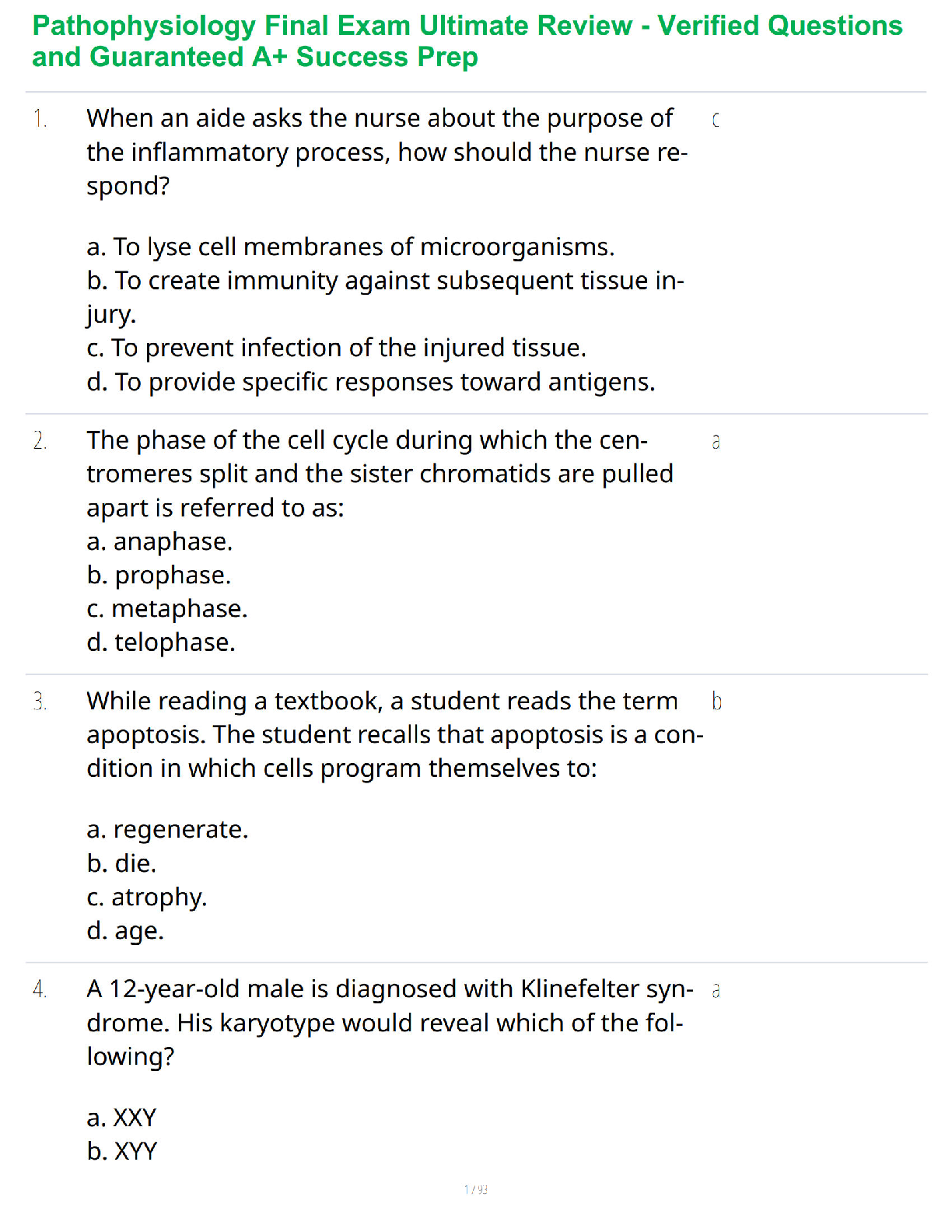 Pathophysiology Final Exam Ultimate Review - Verified Questions and Guaranteed A+ Success Prep