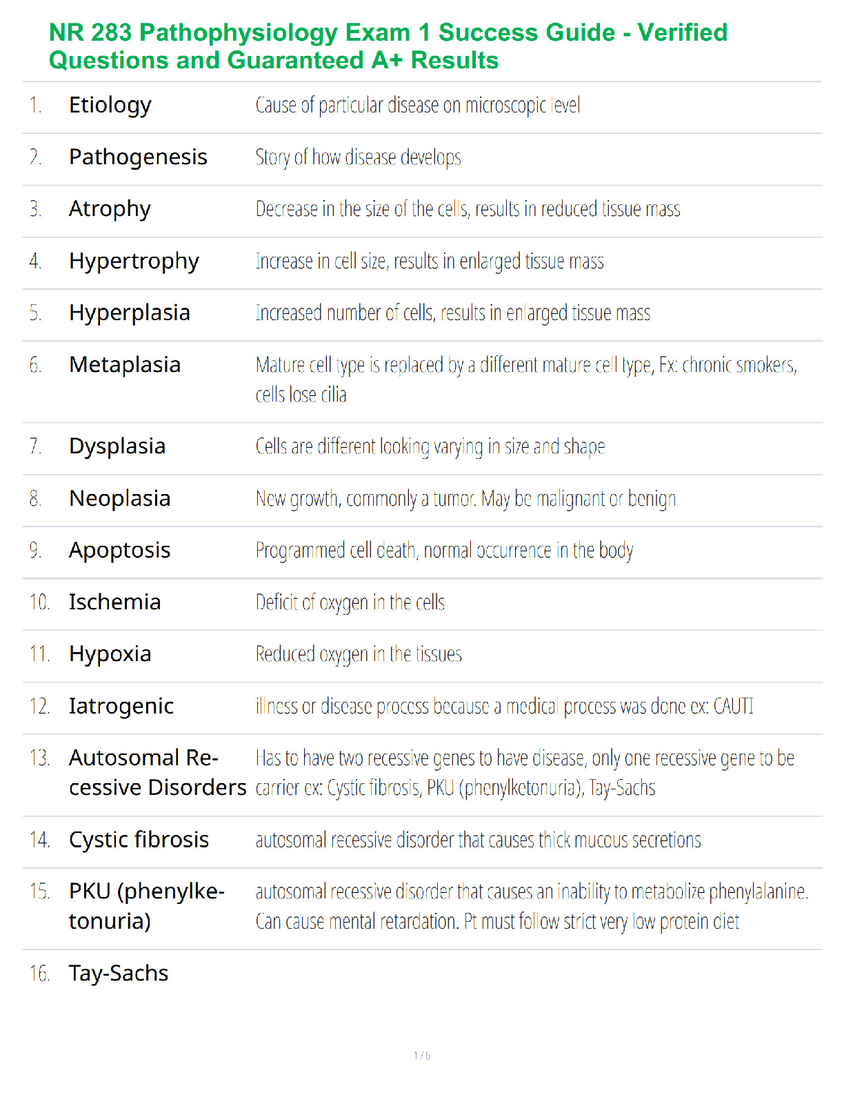 NR 283 Pathophysiology Exam 1 Success Guide - Verified Questions and Guaranteed A+ Results
