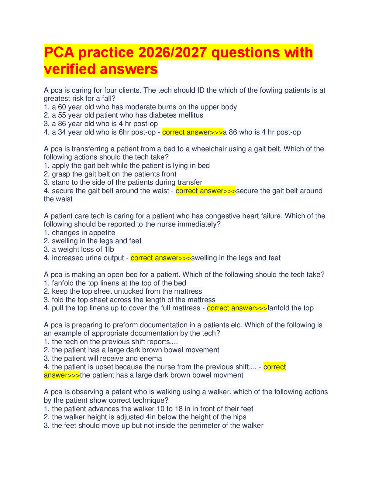Preview image for PCA practice 2026/2027 questions with  verified answers