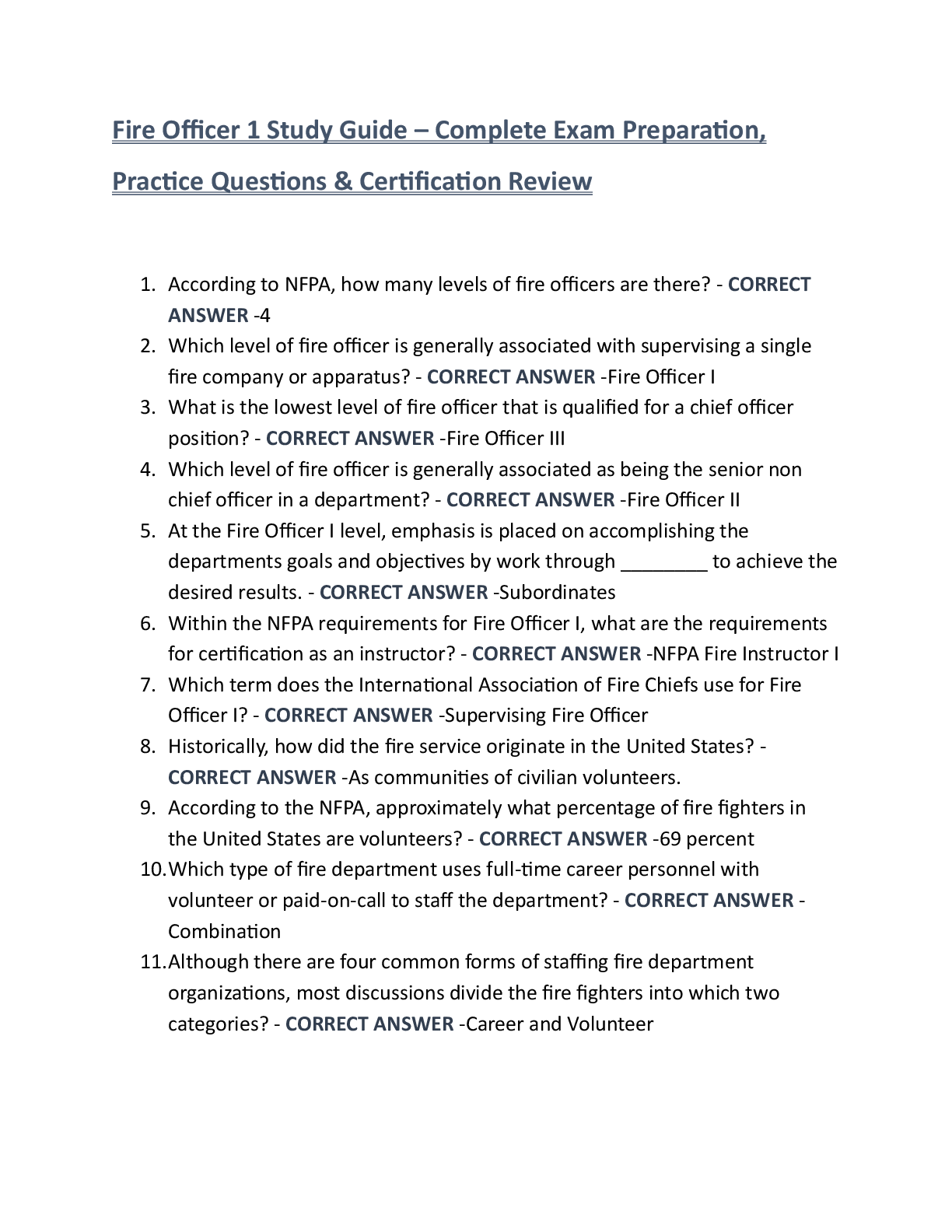Preview of Fire Officer 1 Phase 1-1 Exam Prep Guide – Practice Questions, Answers & Certification Study Review
