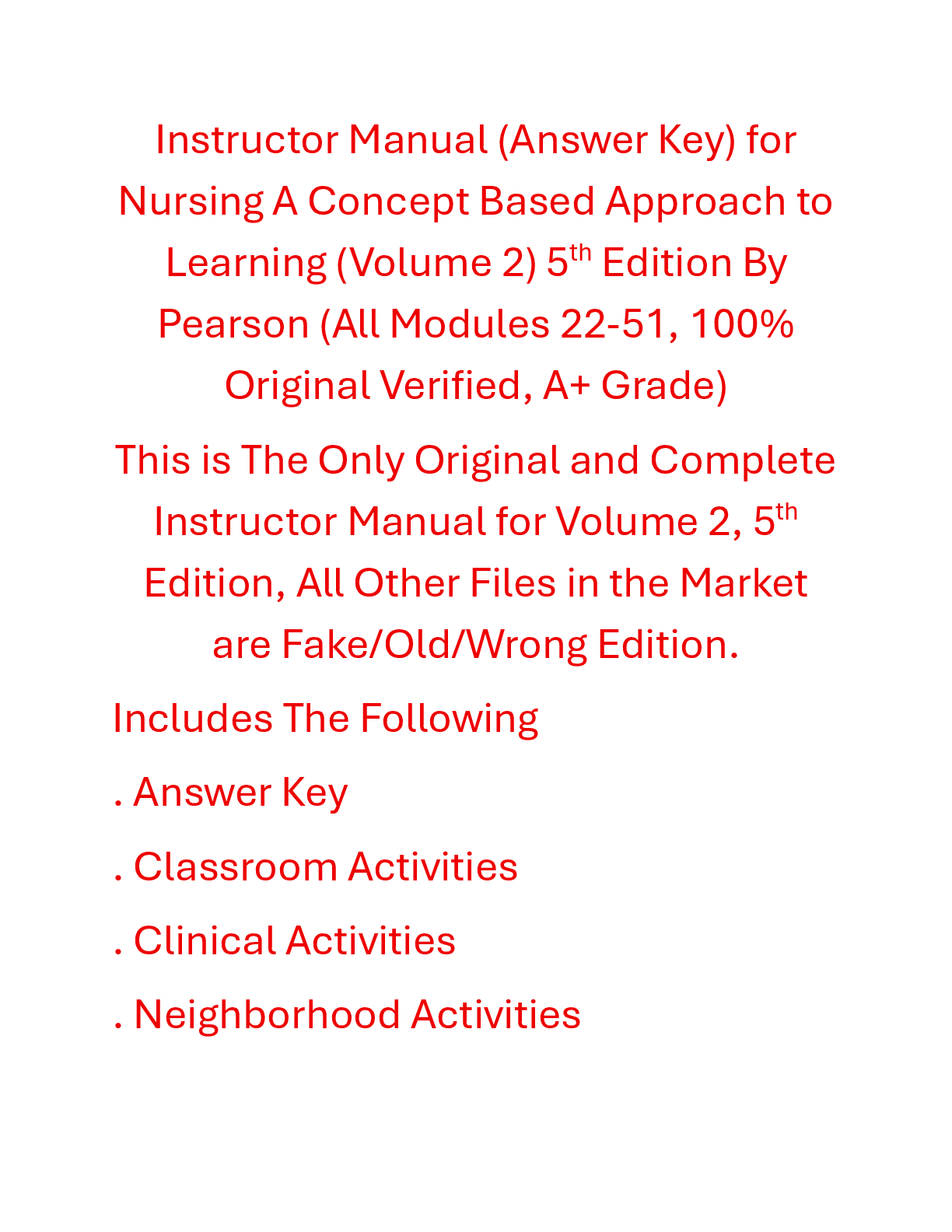 Recommended document preview for Instructor Manual Nursing A Concept Based Approach to Learning (Volume 2) 5th Edition By Pearson