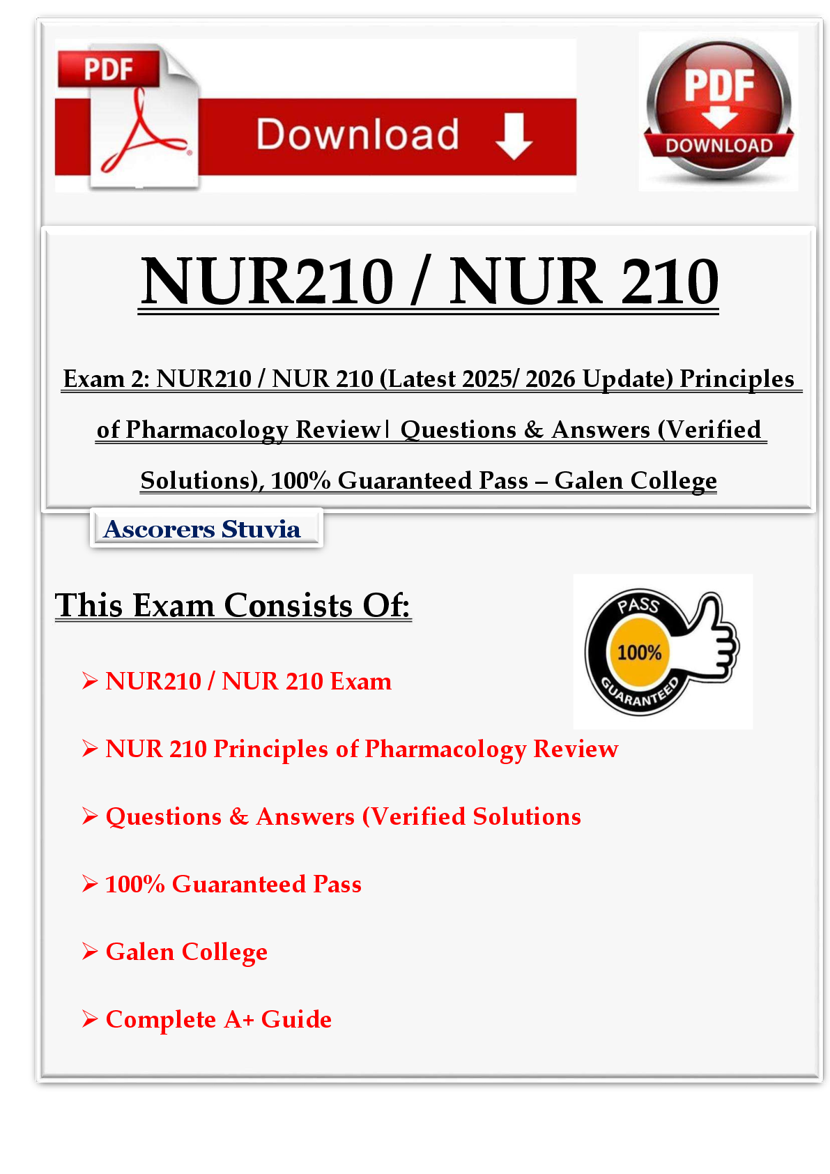 Recommended document preview for Exam 2: NUR210 / NUR 210 (Latest 2025/ 2026 Update) Principles  of Pharmacology Review| Questions & Answers (Verified  Solutions), 100% Guaranteed Pass – Galen College