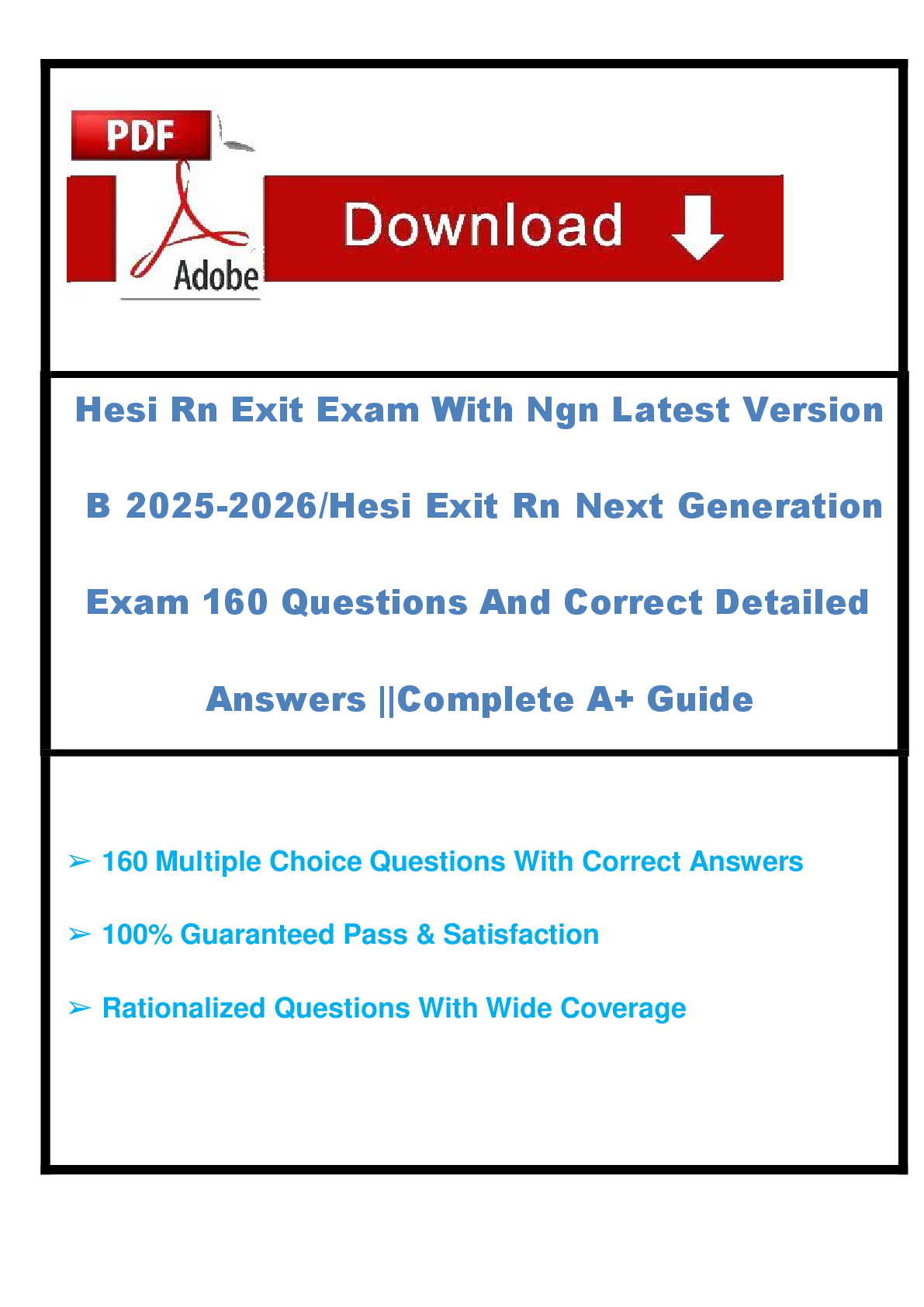 Recommended document preview for Hesi Rn Exit Exam With Ngn Latest Version  B 2025-2026/Hesi Exit Rn Next Generation  Exam 160 Questions And Correct Detailed  Answers ||Complete A+ Guide