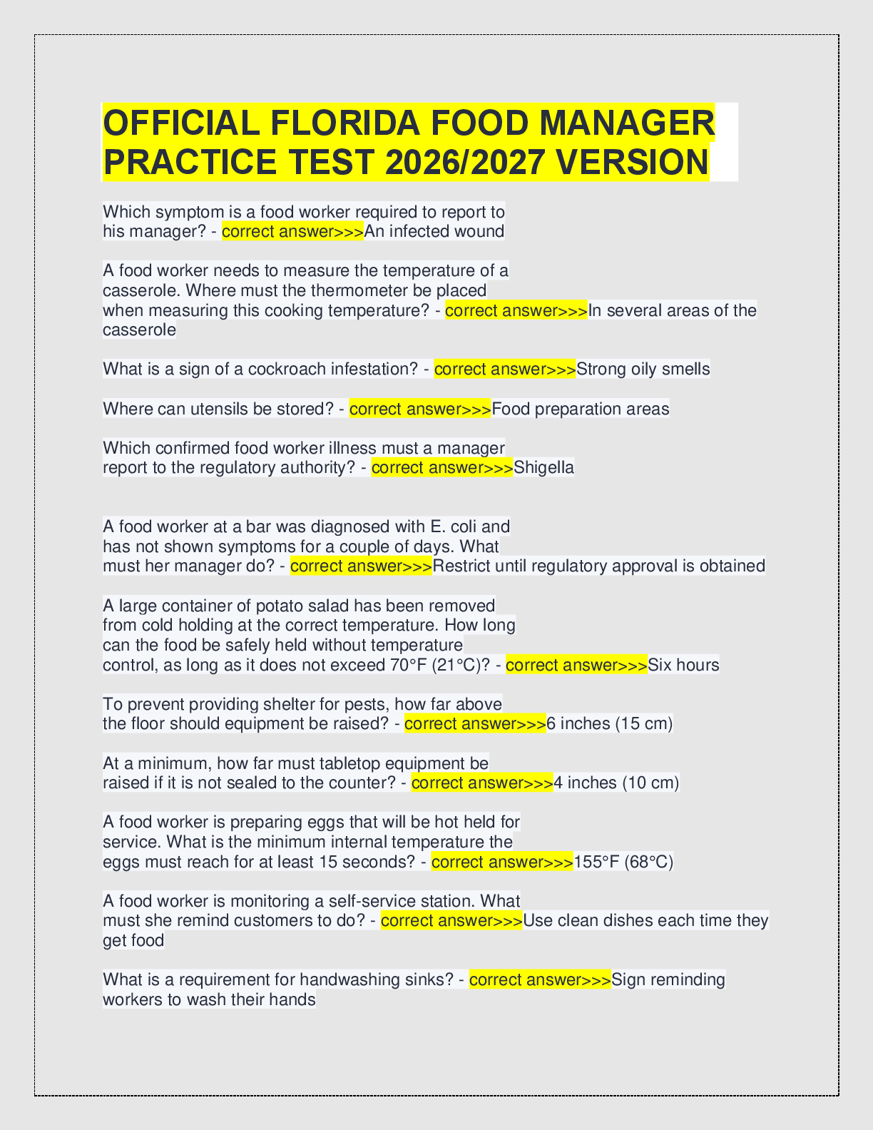 Preview image for OFFICIAL FLORIDA FOOD MANAGER  PRACTICE TEST 2026/2027 VERSION