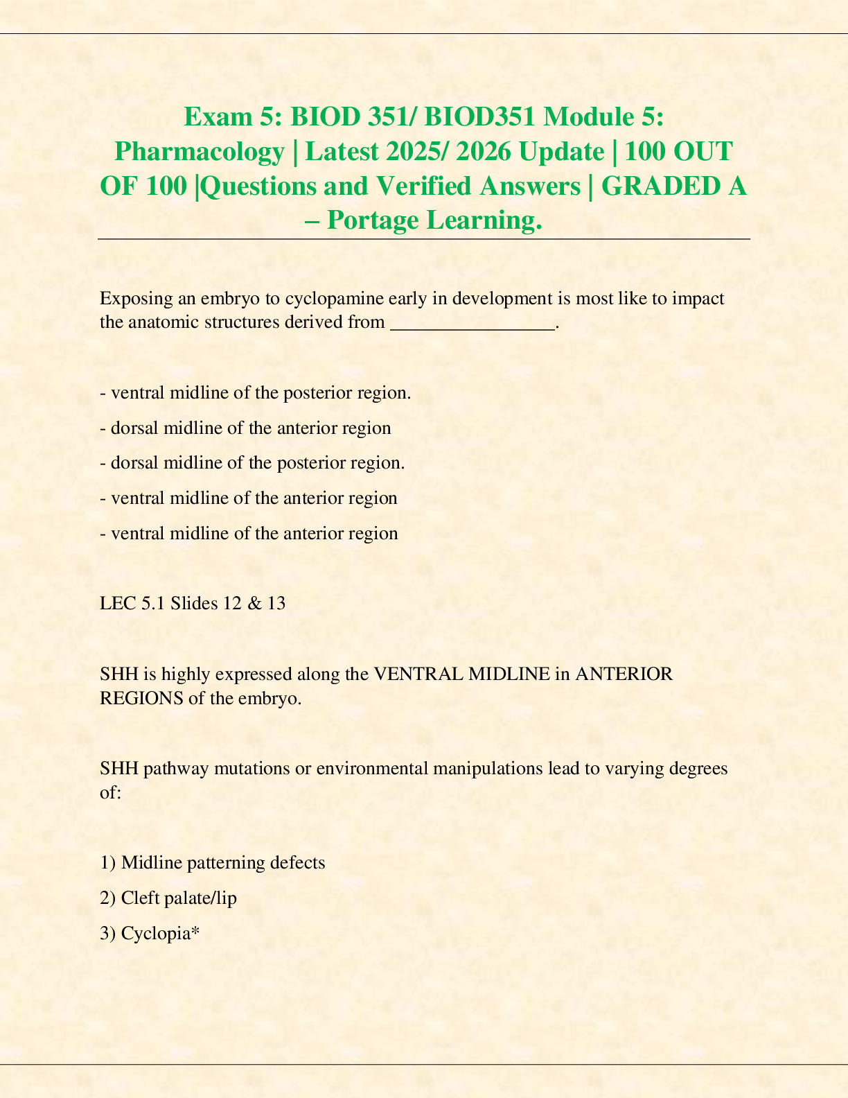 Recommended document preview for Exam 5: BIOD 351/ BIOD351 Module 5:  Pharmacology | Latest 2025/ 2026 Update | 100 OUT  OF 100 |Questions and Verified Answers | GRADED A – Portage Learning