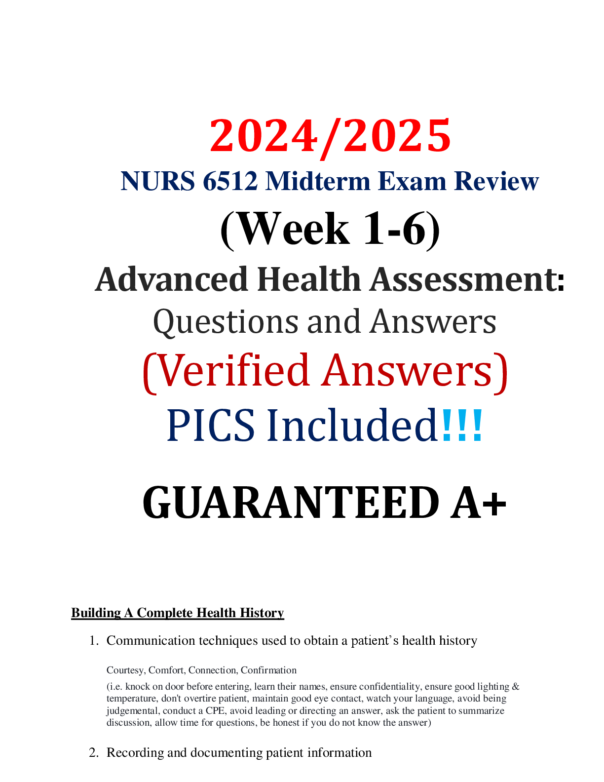 Recommended document preview for 2024/2025  NURS 6512 Midterm Exam Review