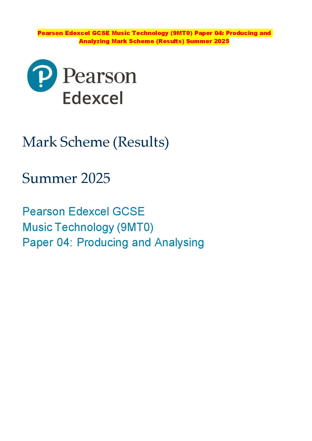 Recommended document preview for Pearson Edexcel Level1/Level 2 GCSE (9–1) Mathematics PAPER 1 (Non-Calculator) Foundation Tier  Question Paper and Mark Scheme MAY 2025