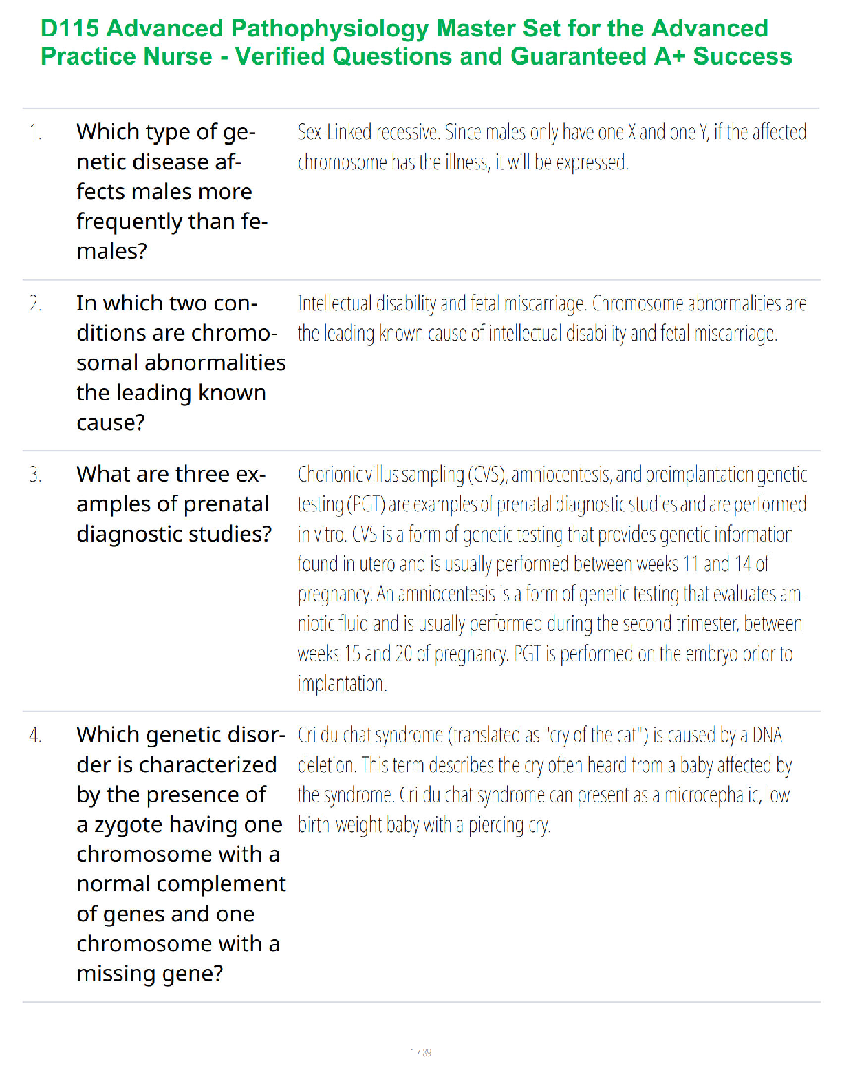 Recommended document preview for D115 Advanced Pathophysiology Master Set for the Advanced Practice Nurse - Verified Questions and Guaranteed A+ Success