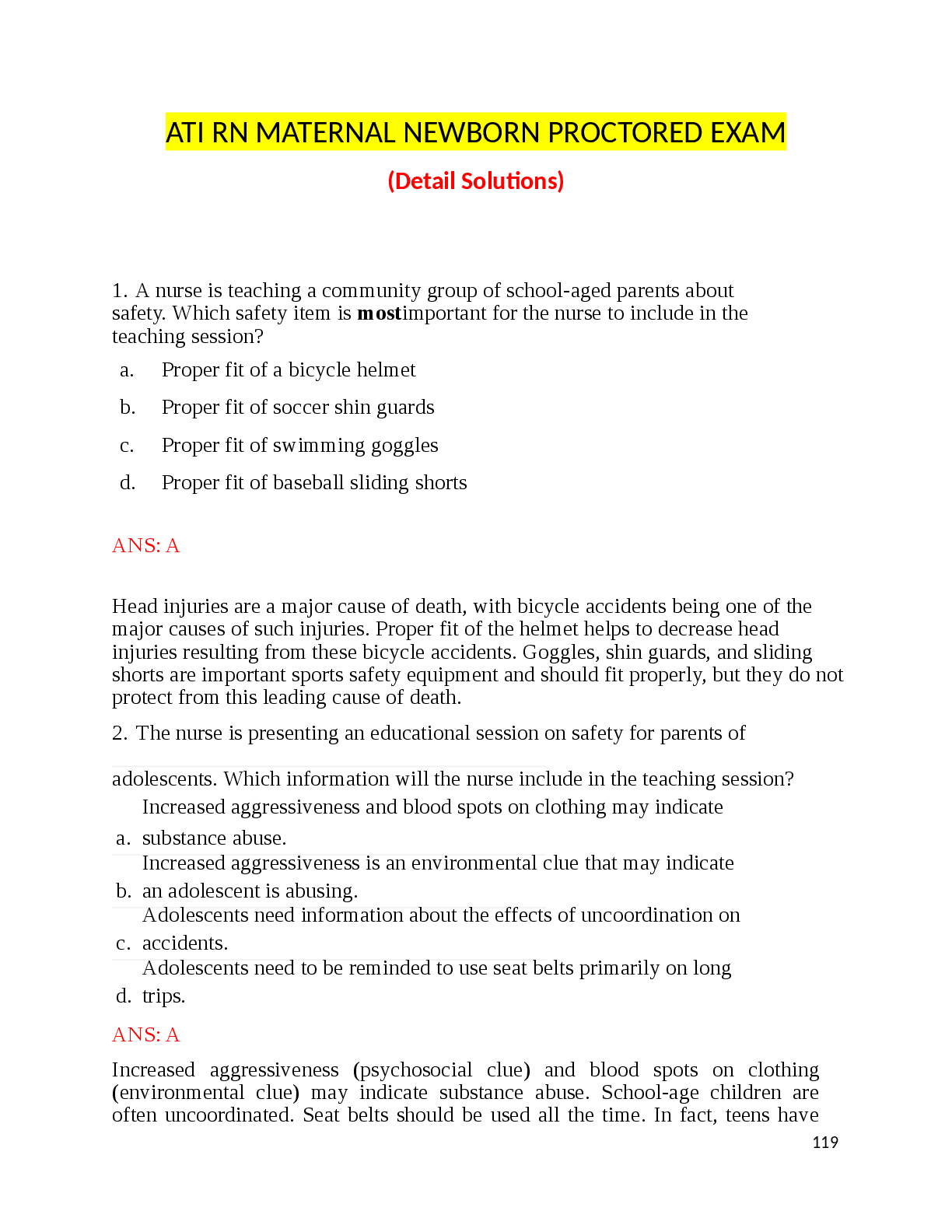 Recommended document preview for ATI RN MATERNAL NEWBORN PROCTORED EXAM