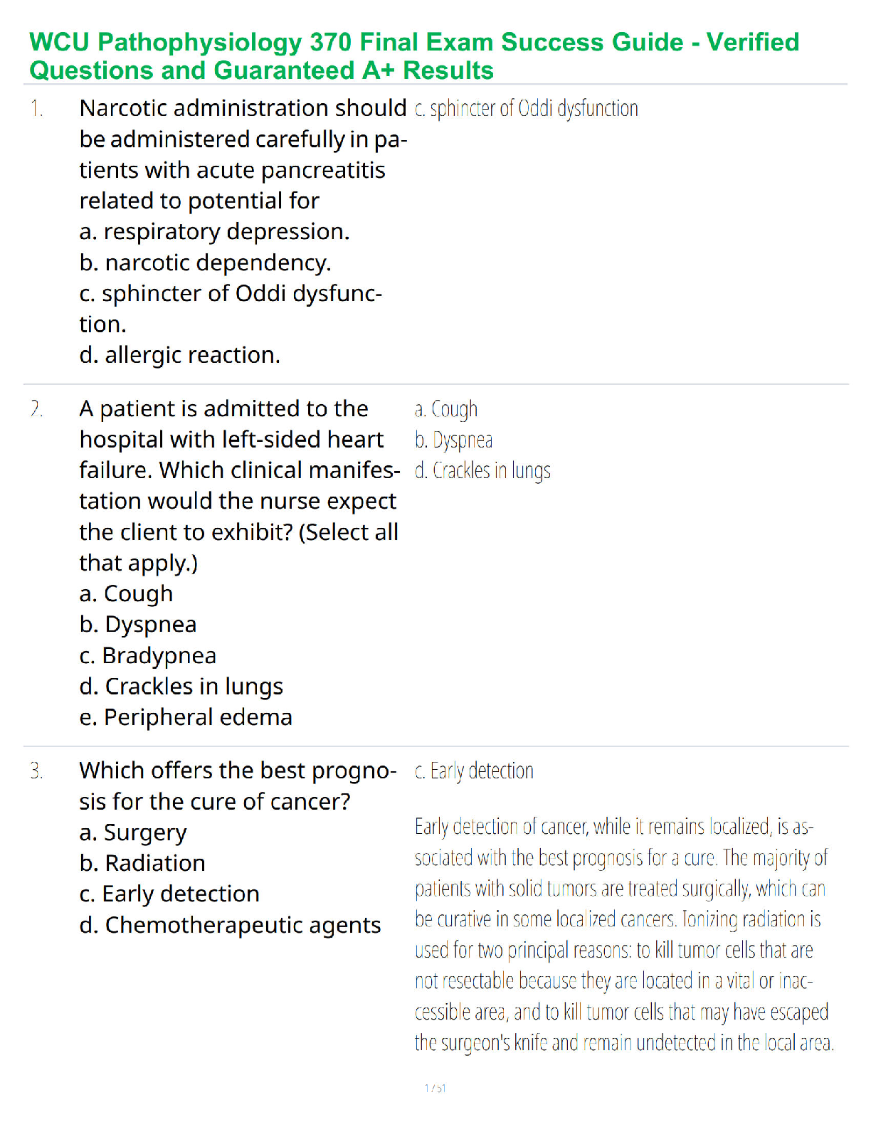 WCU Pathophysiology 370 Final Exam Success Guide - Verified Questions and Guaranteed A+ Results