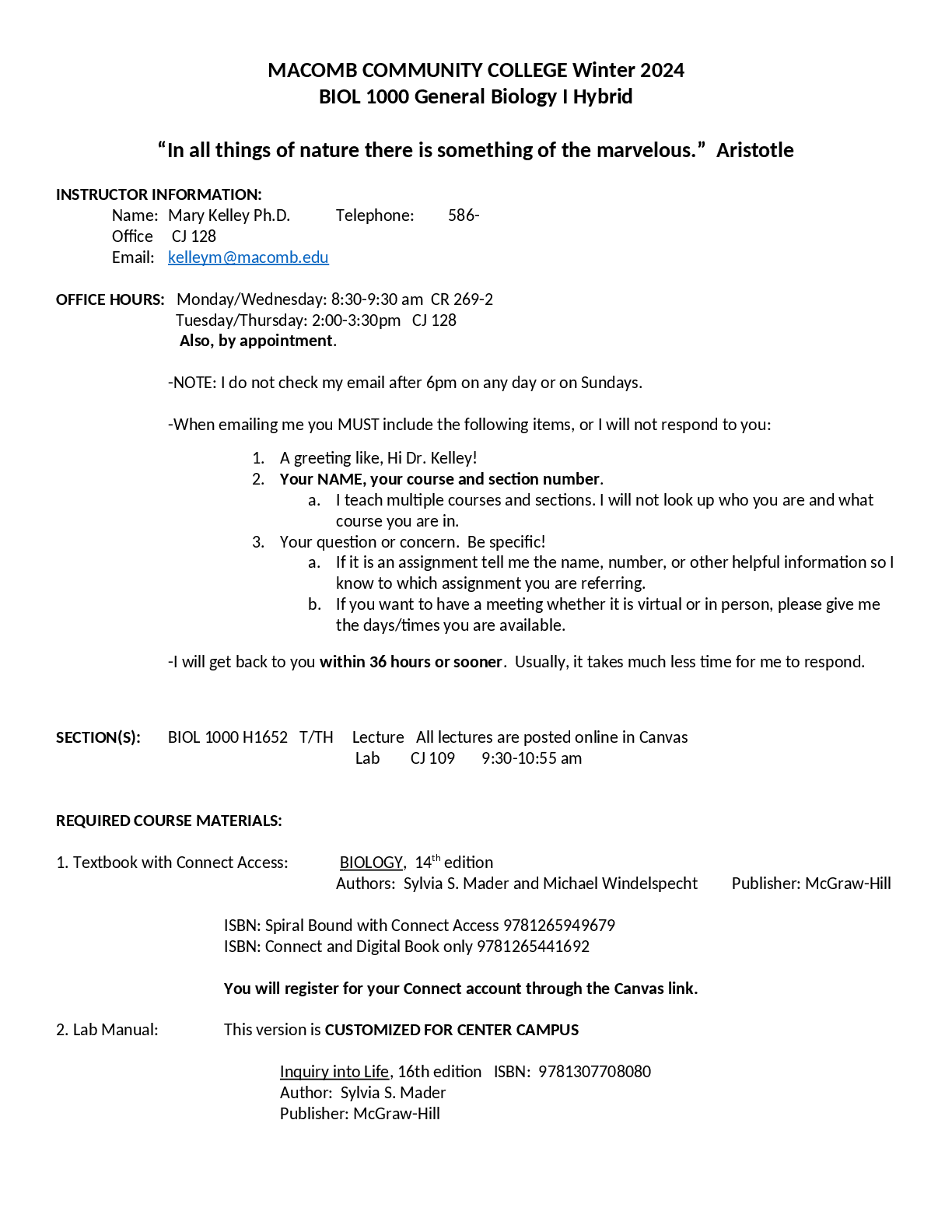 Preview of BIOL 1000 General Biology I Hybrid