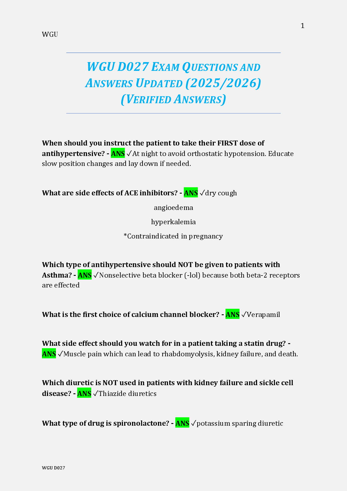 Recommended document preview for WGU D027 EXAM QUESTIONS AND  ANSWERS UPDATED (2025/2026)  (VERIFIED ANSWERS)