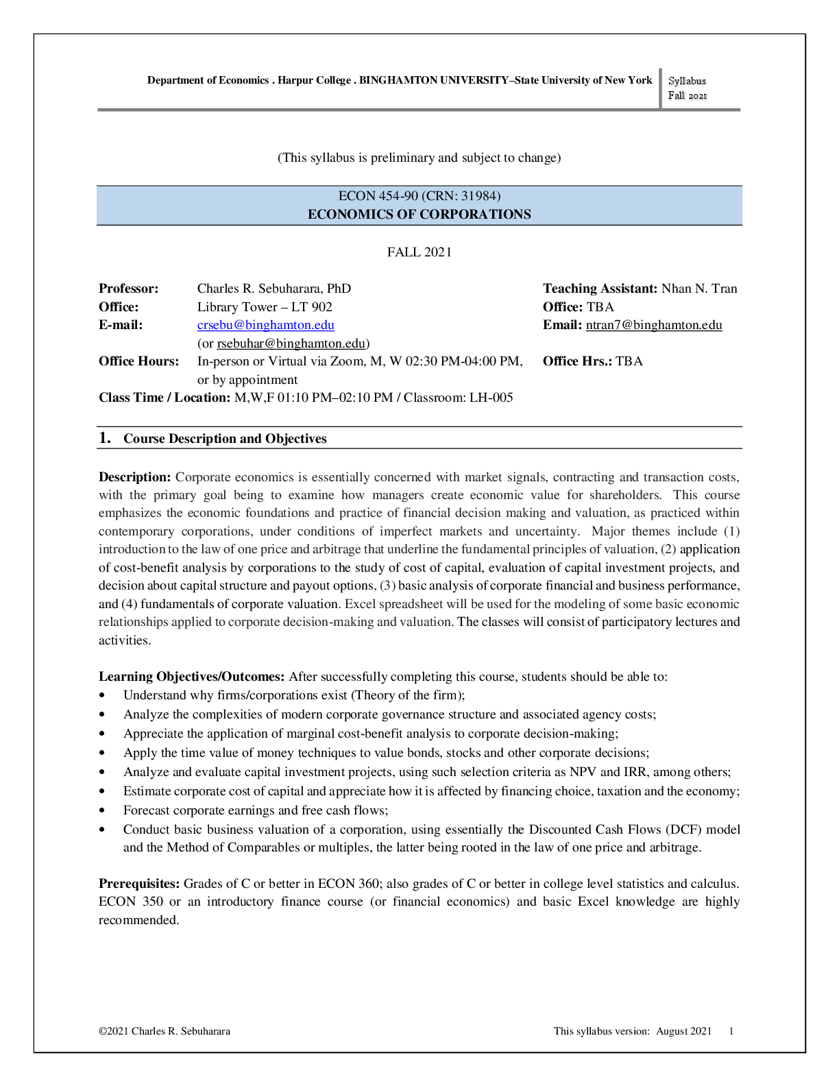 Recommended document preview for ECON 454-90 (CRN: 31984)  ECONOMICS OF CORPORATIONS