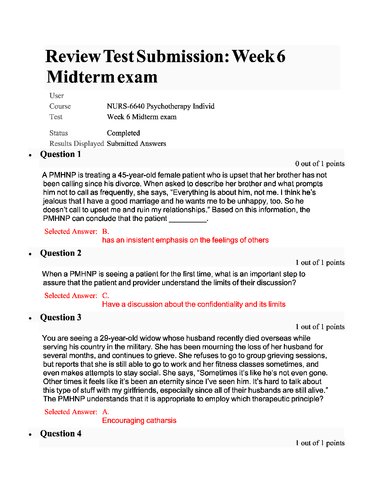 Preview of NURS-6640 Psychotherapy Individual  Week 6 Midterm exam