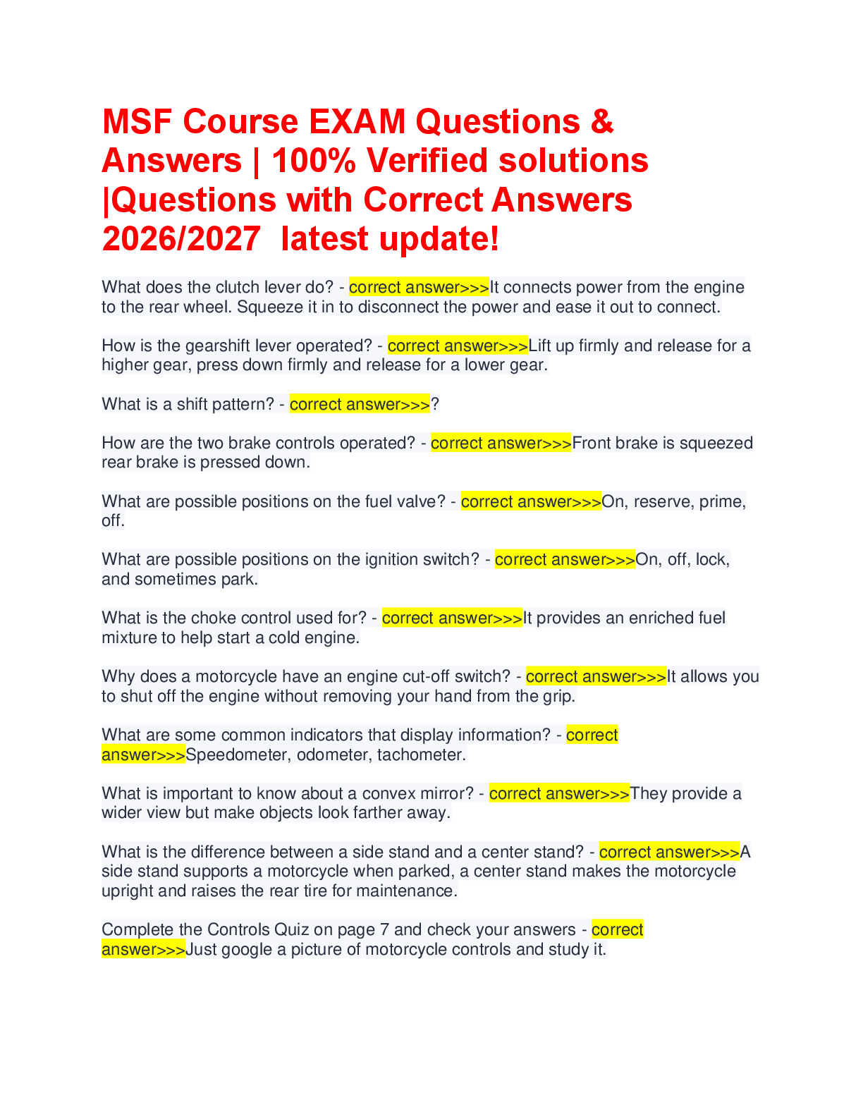 Recommended document preview for MSF Course EXAM Questions &  Answers | 100% Verified solutions  |Questions with Correct Answers  2026/2027  latest update!