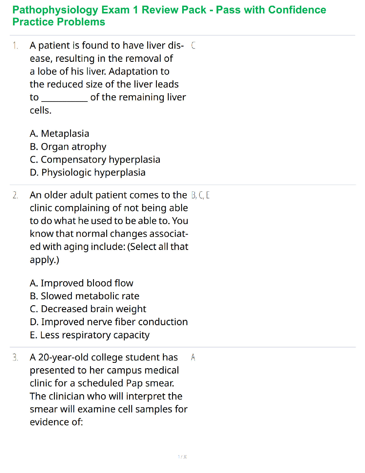 Pathophysiology Exam 1 Review Pack - Pass with Confidence Practice Problems