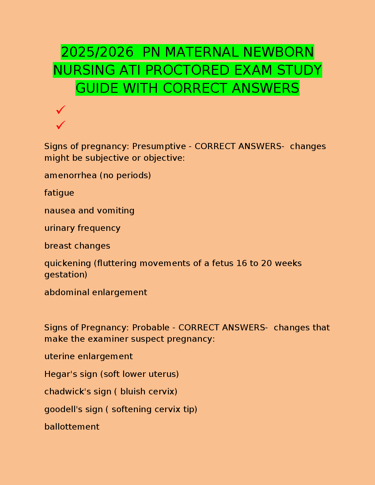 Recommended document preview for 2025/2026  PN MATERNAL NEWBORN  NURSING ATI PROCTORED EXAM STUDY  GUIDE WITH CORRECT ANSWERS