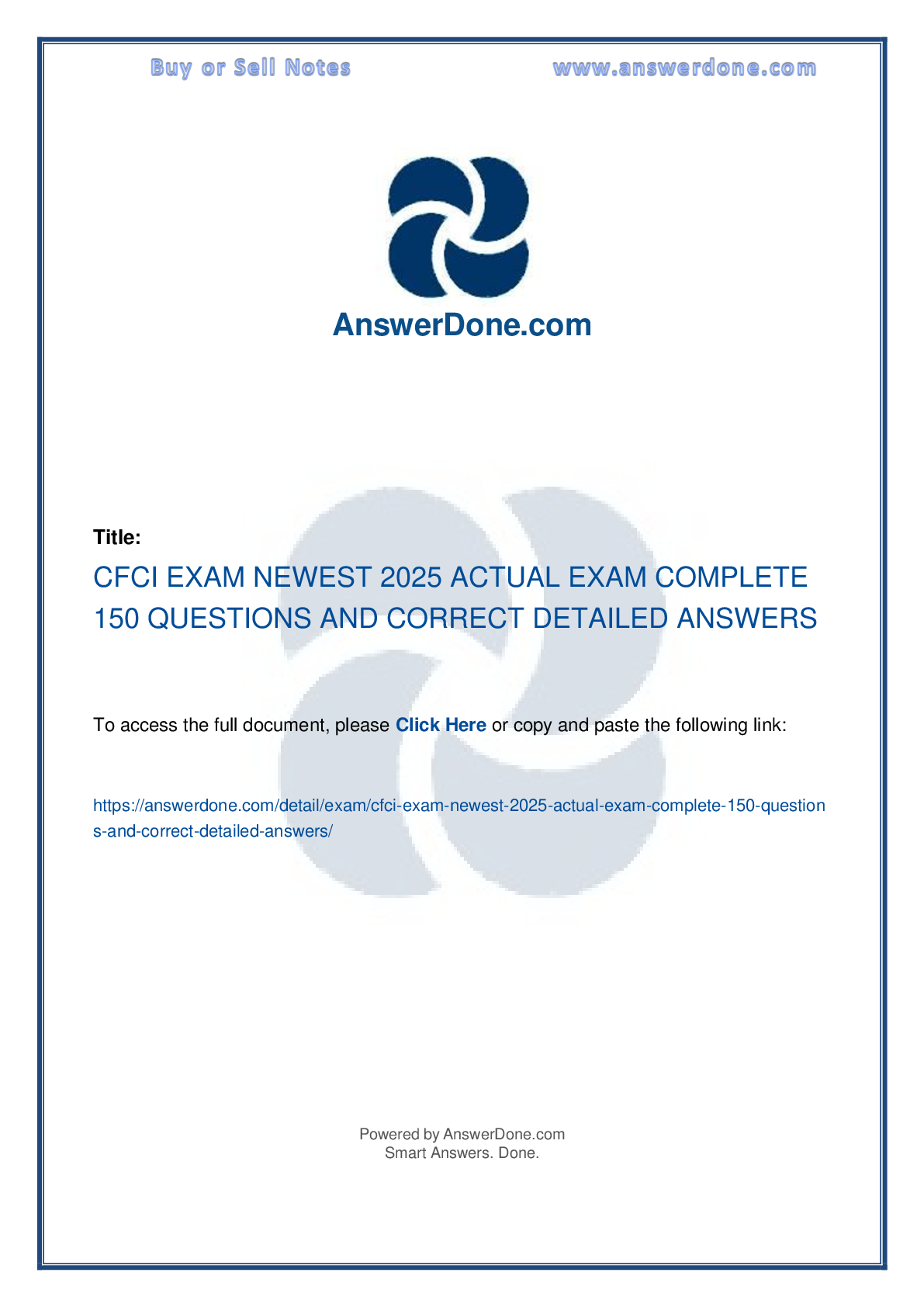 Recommended document preview for CFCI EXAM NEWEST 2025 ACTUAL EXAM COMPLETE 150 QUESTIONS AND CORRECT DETAILED ANSWERS