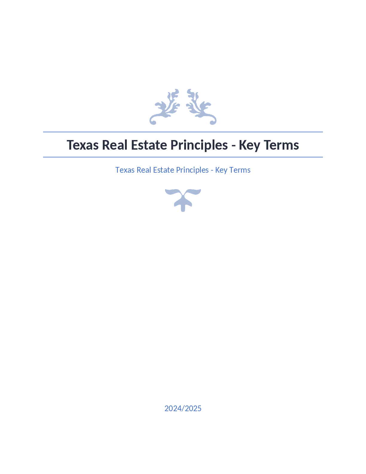 Recommended document preview for Texas Real Estate Principles - Key Terms
