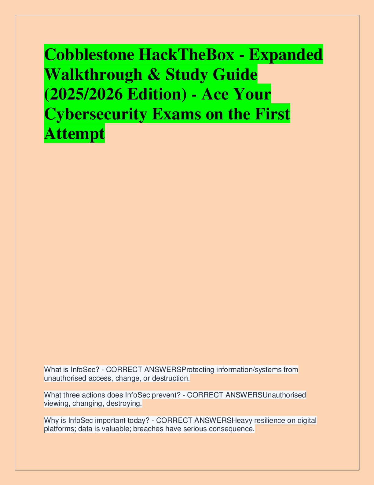 Recommended document preview for Cobblestone HackTheBox - Expanded  Walkthrough & Study Guide  (2025/2026 Edition) - Ace Your  Cybersecurity Exams on the First  Attempt