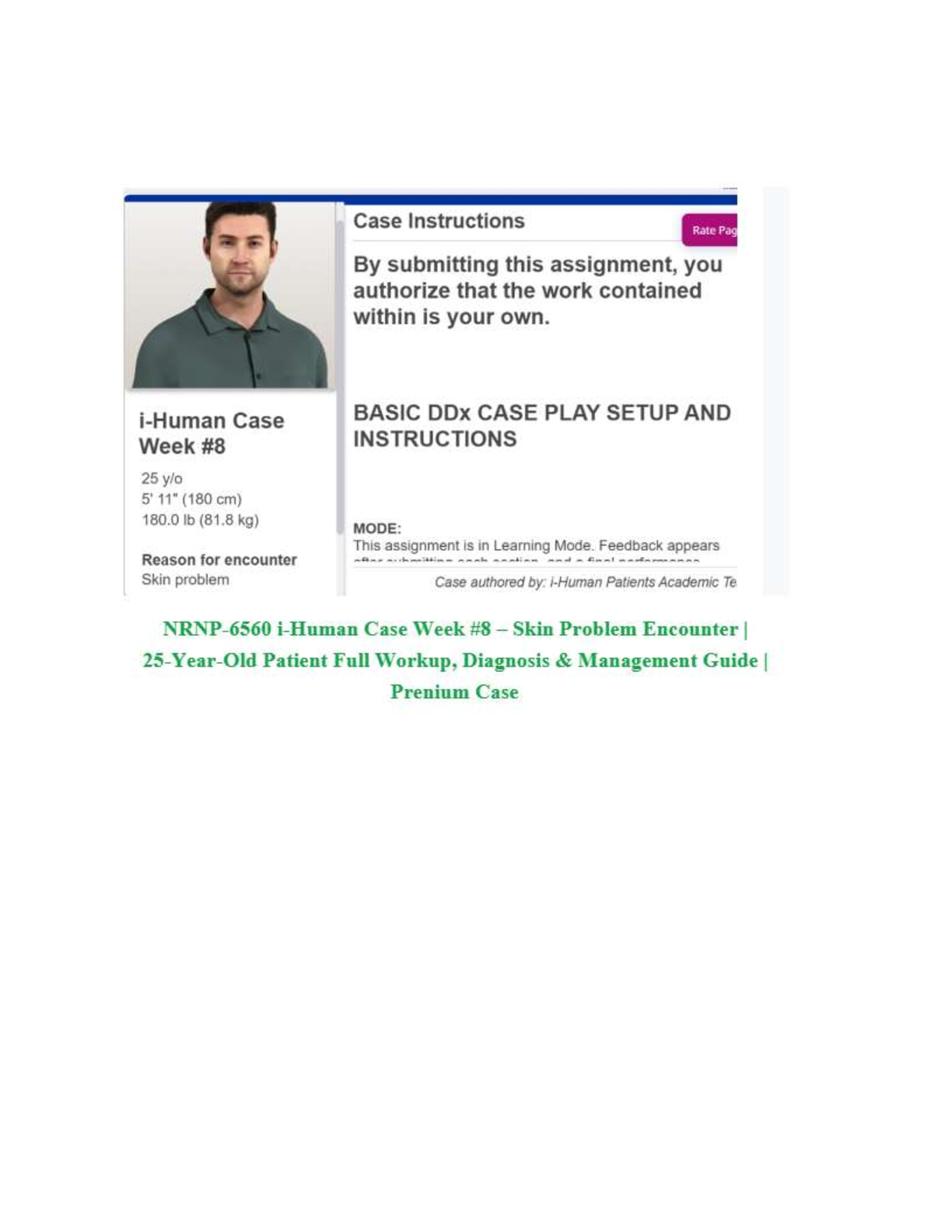 Preview image for NRNP-6560 i-Human Case Week #8 – Skin Problem Encounter | 25-Year-Old Patient Full Workup, Diagnosis & Management Guide | Prenium Case