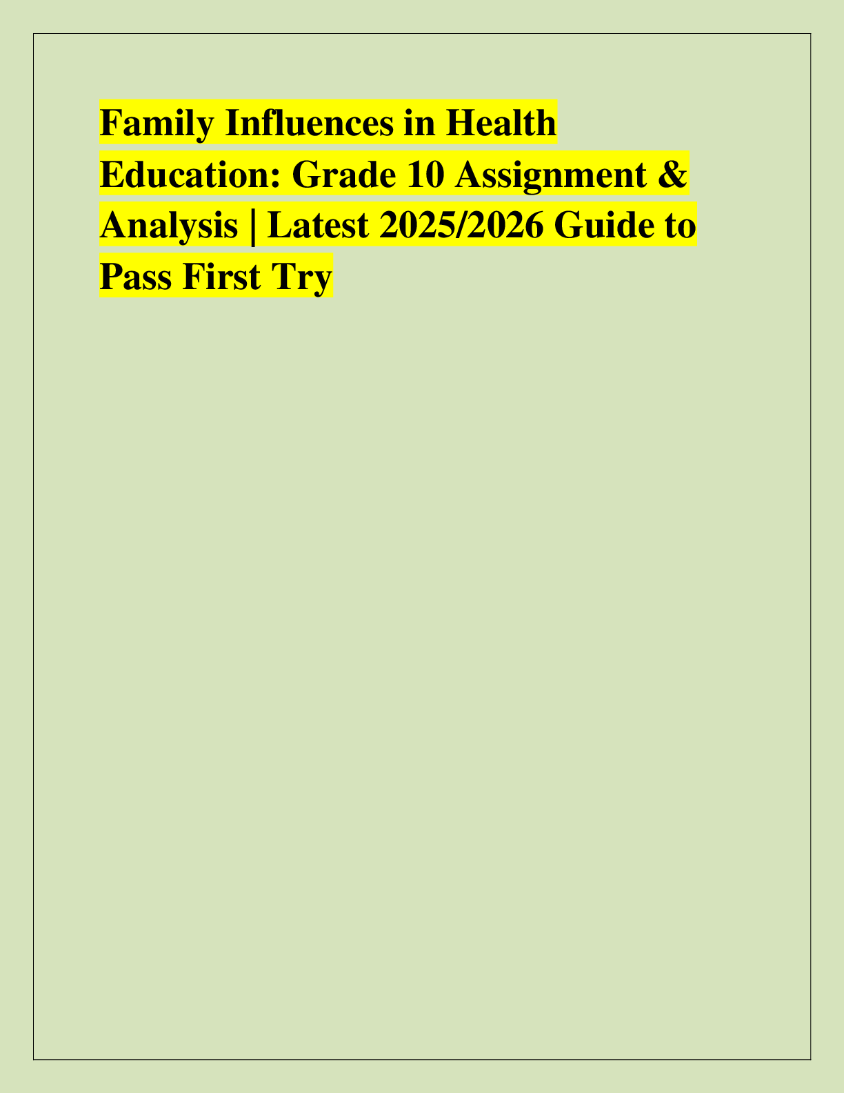 Preview of Family Influences in Health  Education: Grade 10 Assignment &  Analysis | Latest 2025/2026