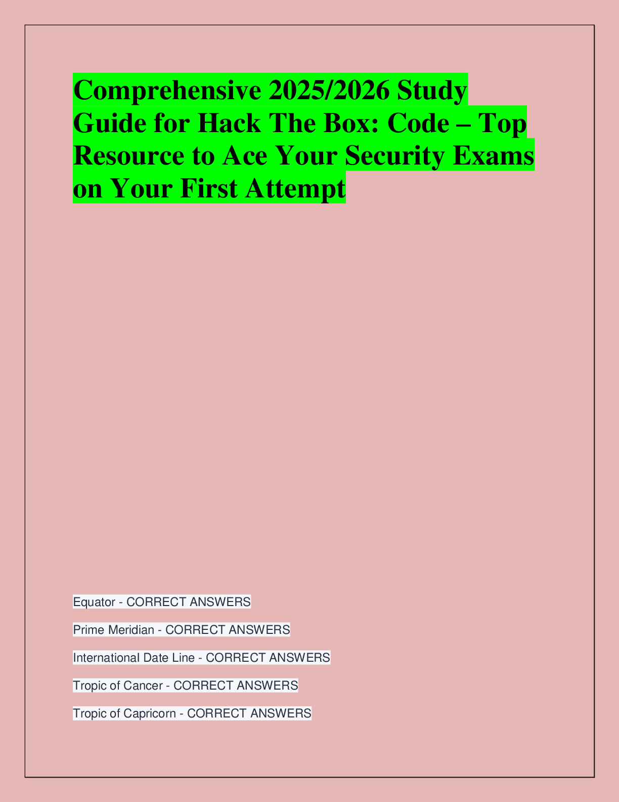 Recommended document preview for Comprehensive 2025/2026 Study  Guide for Hack The Box: Code – Top  Resource to Ace Your Security Exams  on Your First Attemp