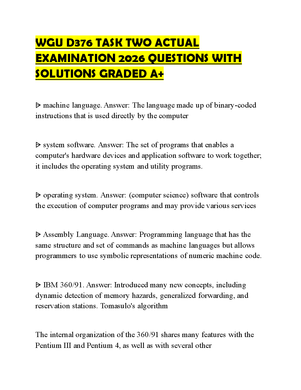 Recommended document preview for WGU D376 TASK TWO ACTUAL EXAMINATION 2026 QUESTIONS WITH SOLUTIONS GRADED A+