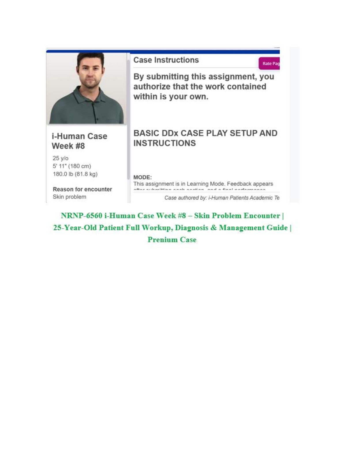 Preview image for NRNP-6560 i-Human Case Week #8 – Skin Problem Encounter | 25-Year-Old Patient Full Workup, Diagnosis & Management Guide | Prenium Case